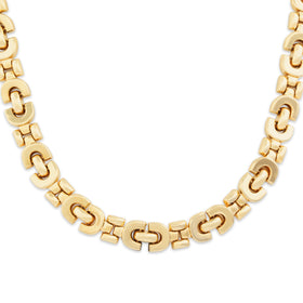Vintage Italian 14k Yellow Gold Chunky Geometric Link Collar Necklace 15.75"