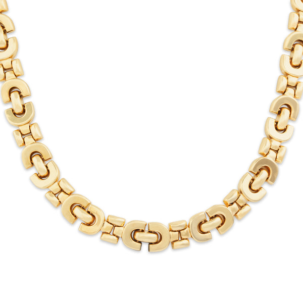 Vintage Italian 14k Yellow Gold Chunky Geometric Link Collar Necklace 15.75