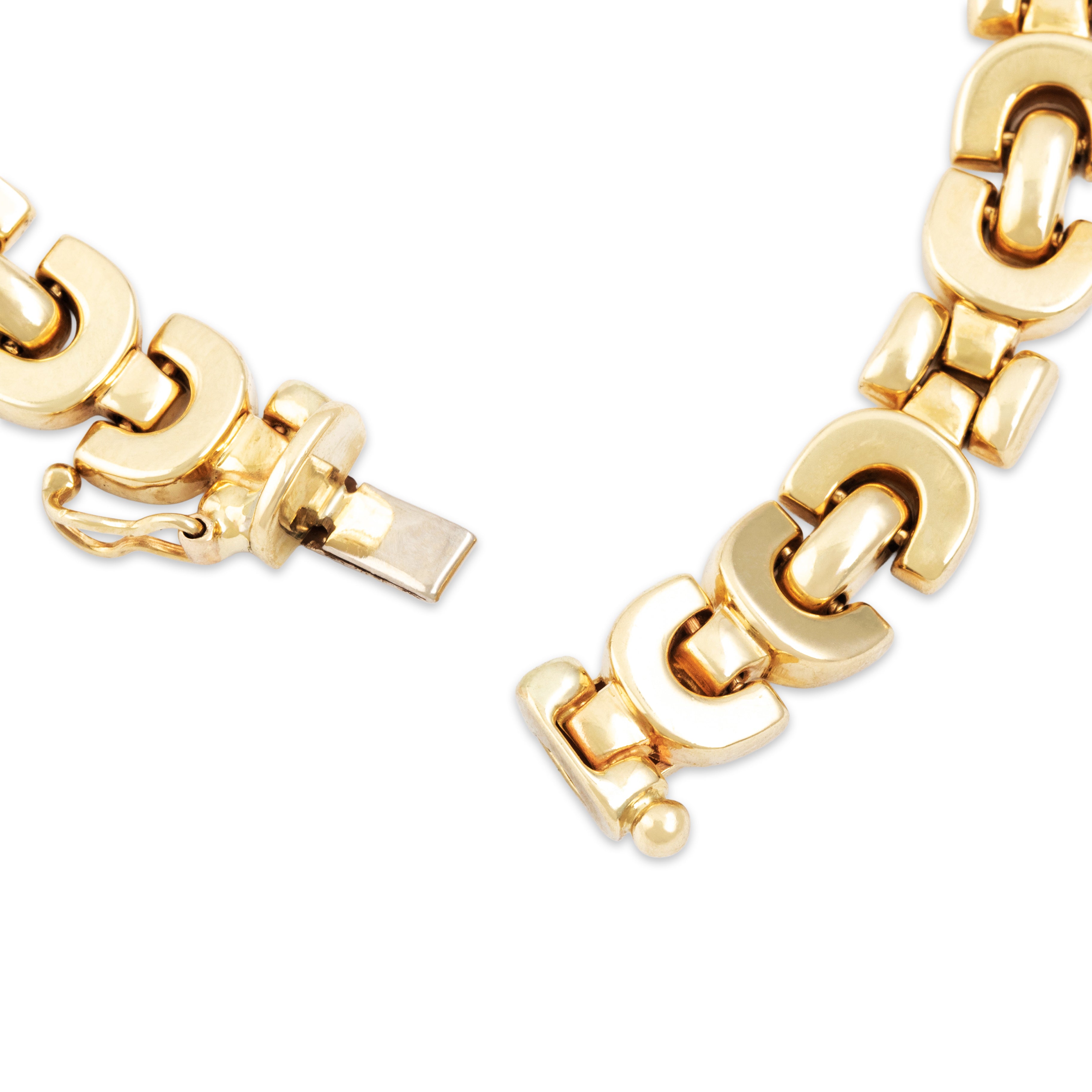 Vintage Italian 14k Yellow Gold Chunky Geometric Link Collar Necklace - clasp view