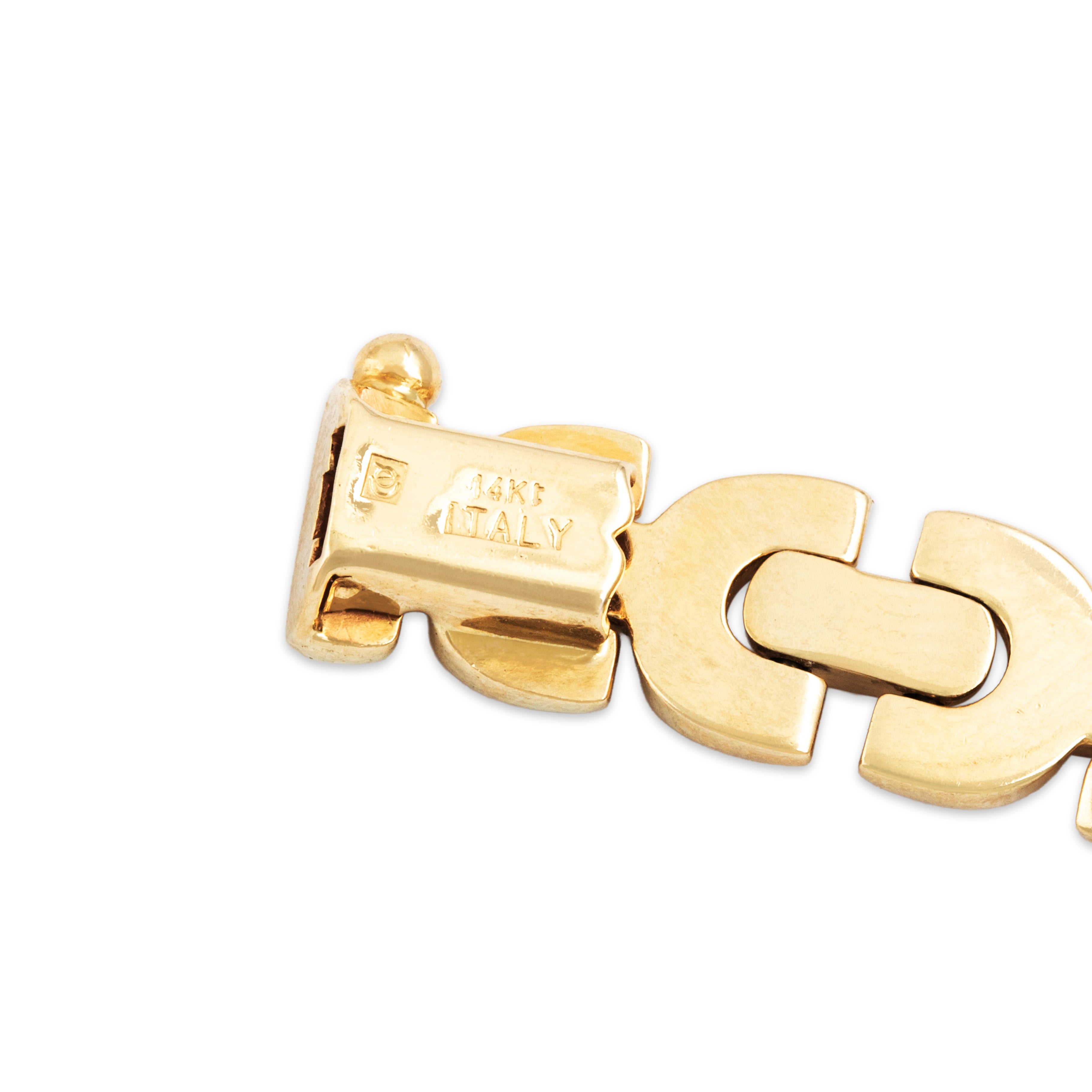 Vintage Italian 14k Yellow Gold Chunky Geometric Link Collar Necklace - Hallmark view