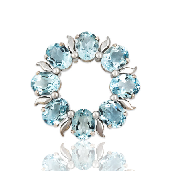 Vintage Large 14k White Gold 12.5cttw Aquamarine Sparkling Wreath Slide Pendant