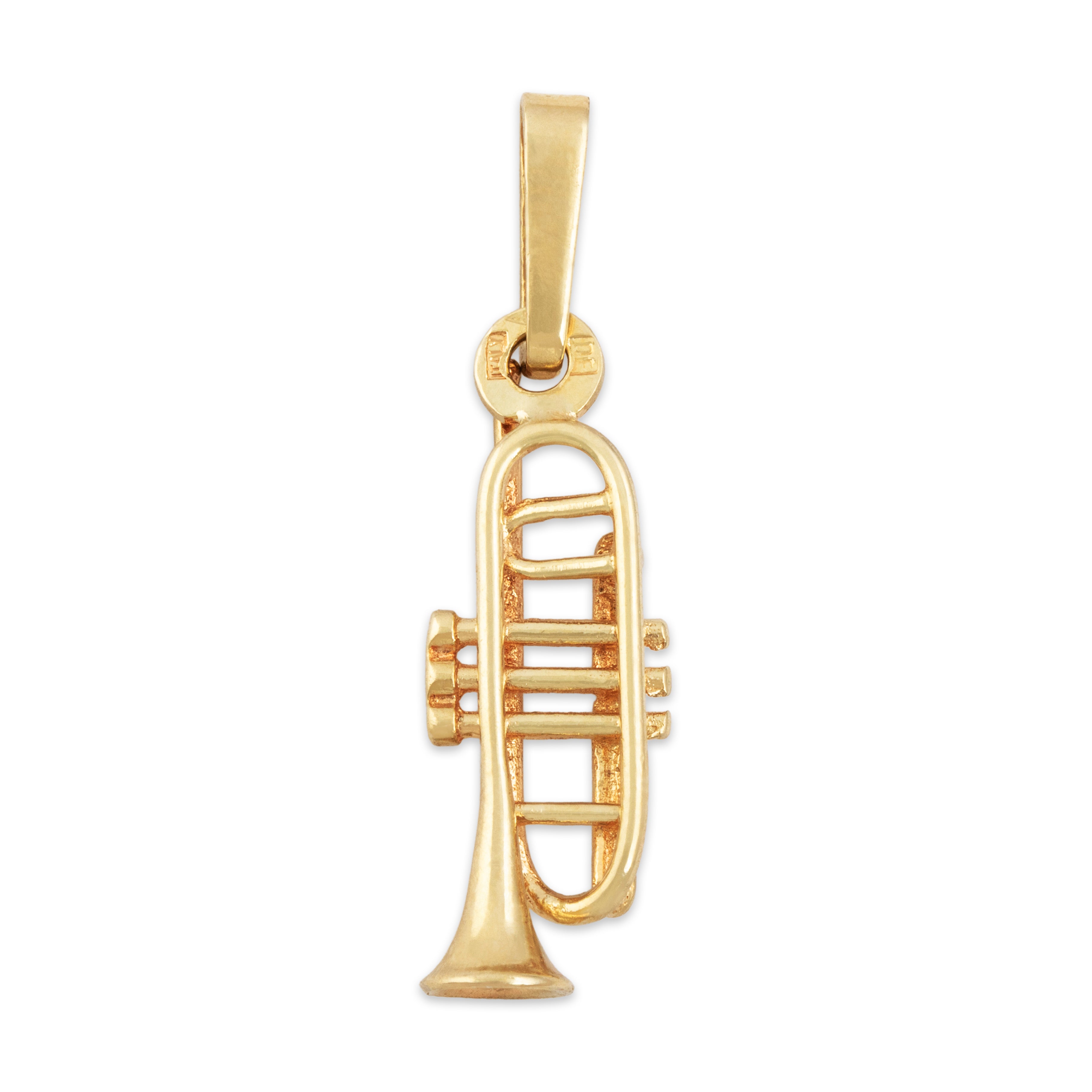 Vintage Italian 14k Yellow Gold Musical Trumpet Charm / Pendant - Back view