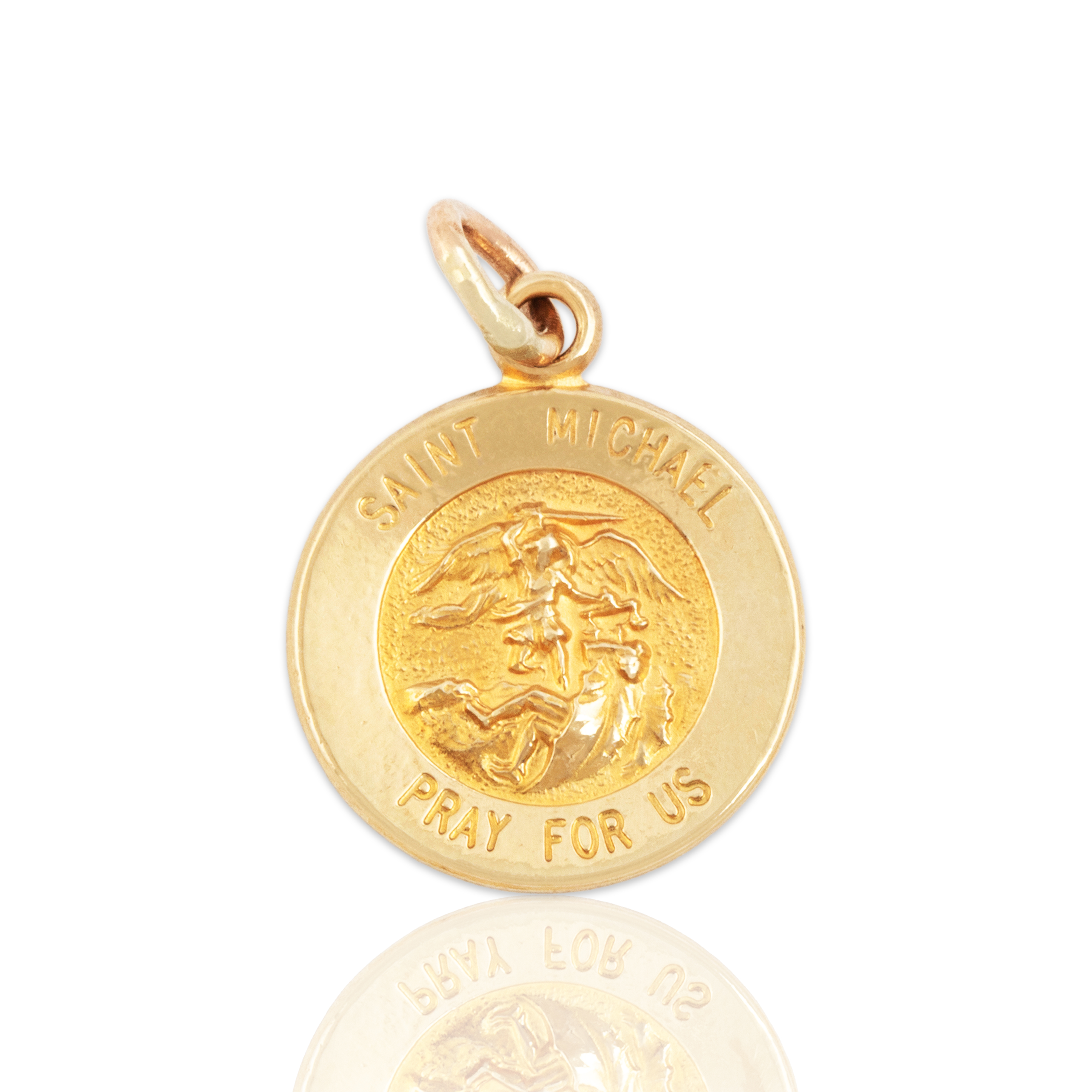Vintage Small 14k Yellow Gold Saint Michael Medallion Charm / Pendant