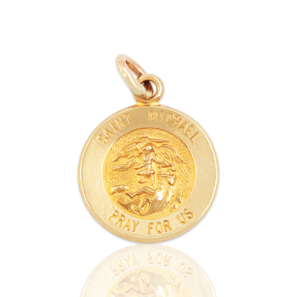 Vintage Small 14k Yellow Gold Saint Michael Medallion Charm / Pendant