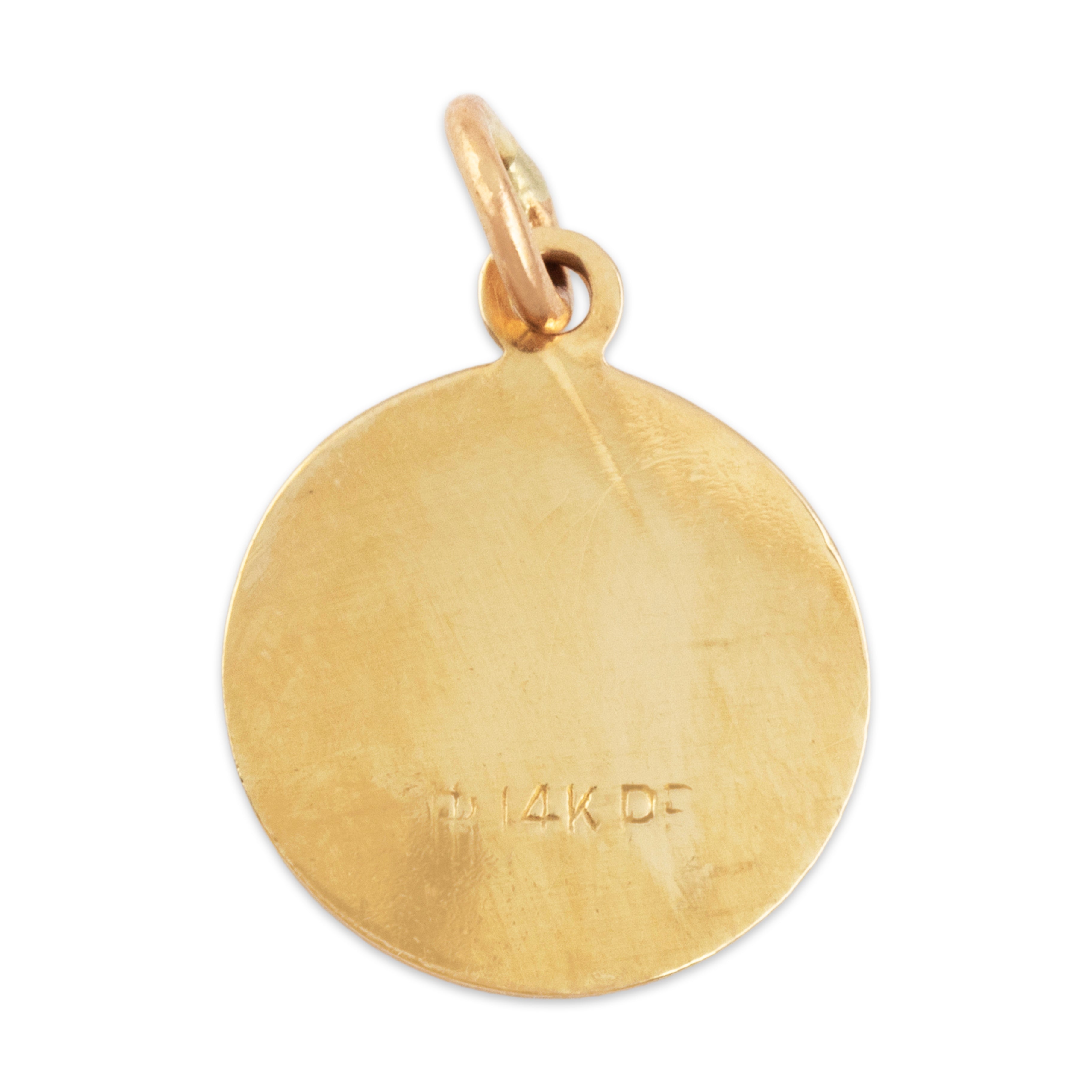 Vintage Small 14k Yellow Gold Saint Michael Medallion Charm / Pendant - Back view