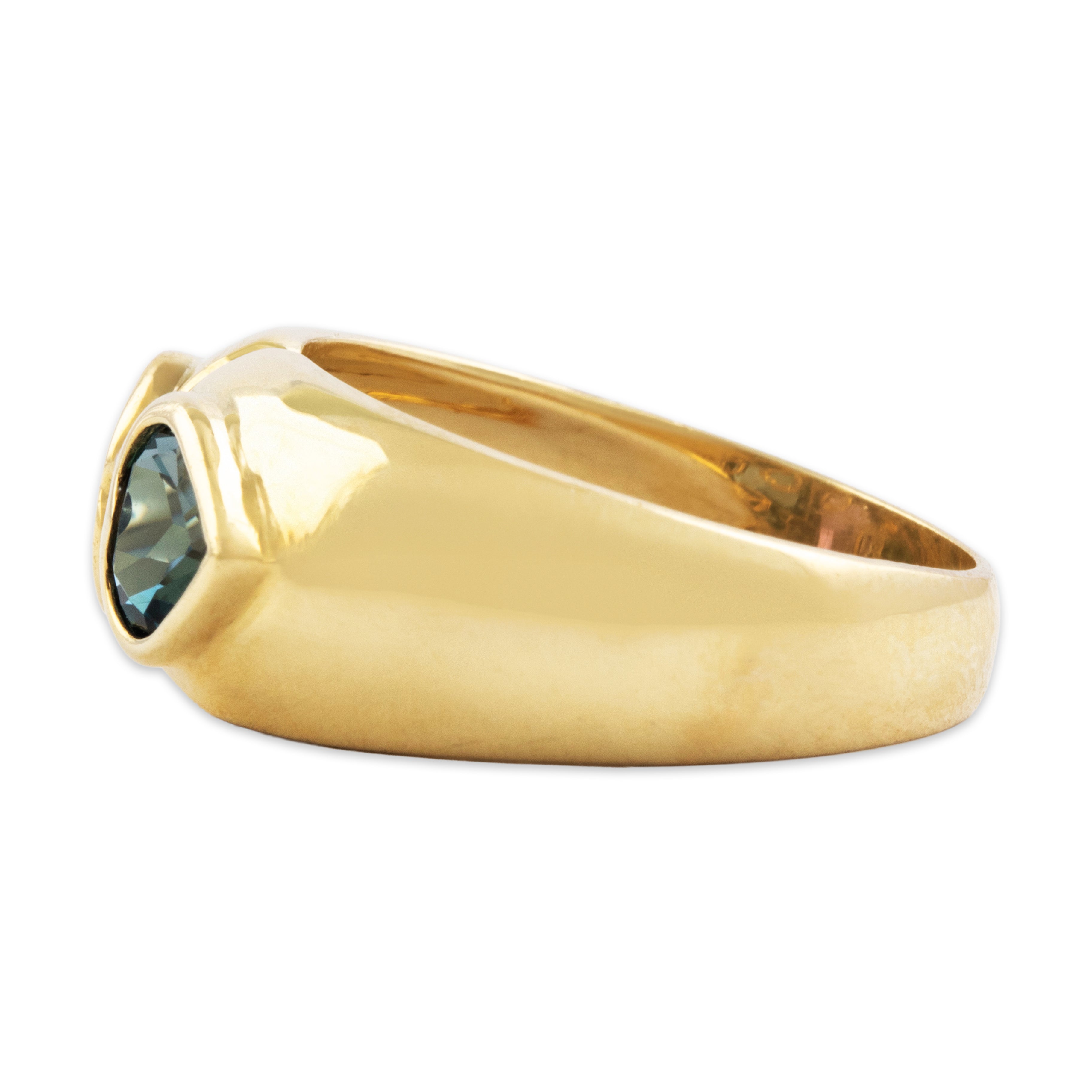 Vintage 14k Yellow Gold Blue Topaz Amethyst Bold Double Heart Band Ring - Side view