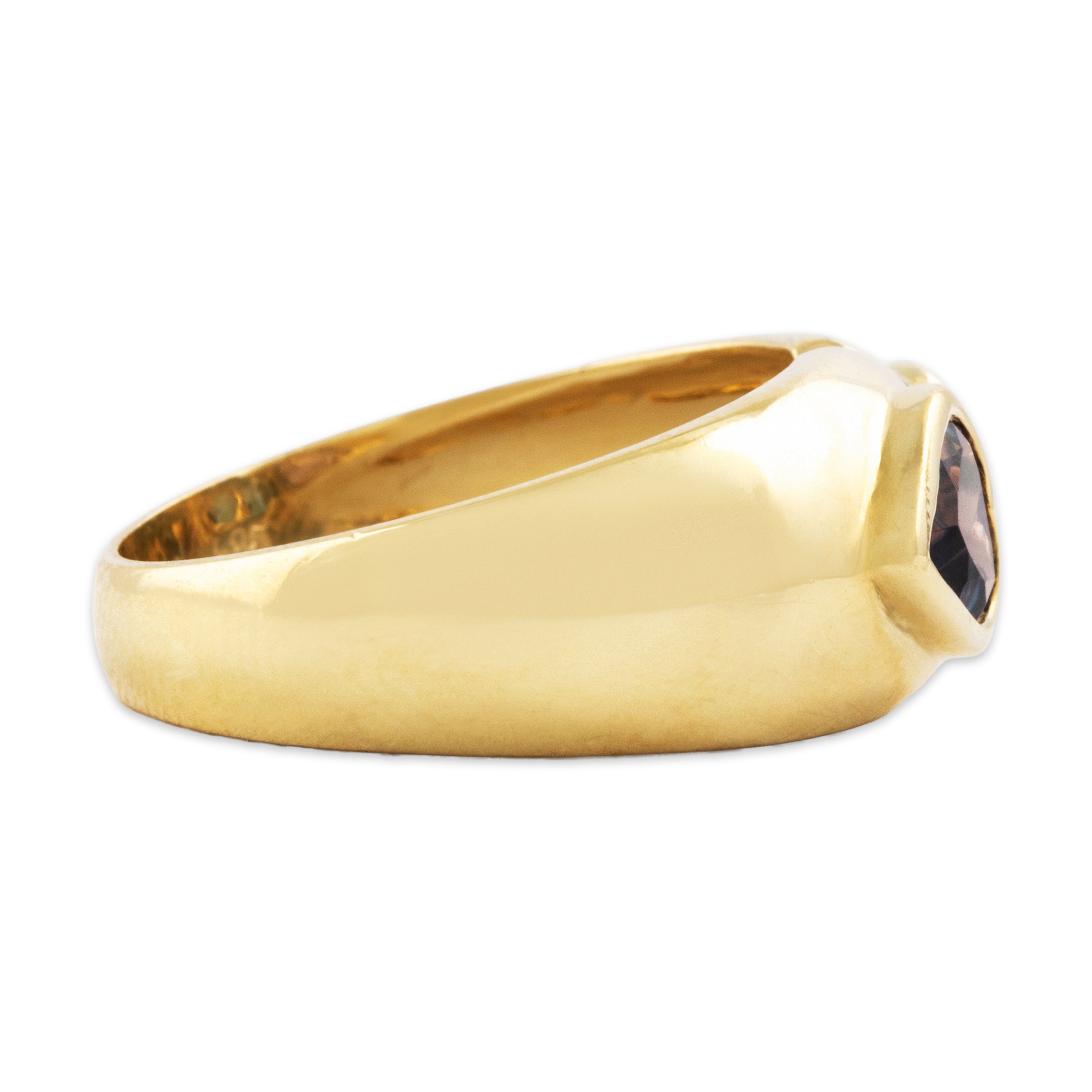 Vintage 14k Yellow Gold Blue Topaz Amethyst Bold Double Heart Band Ring - Side view