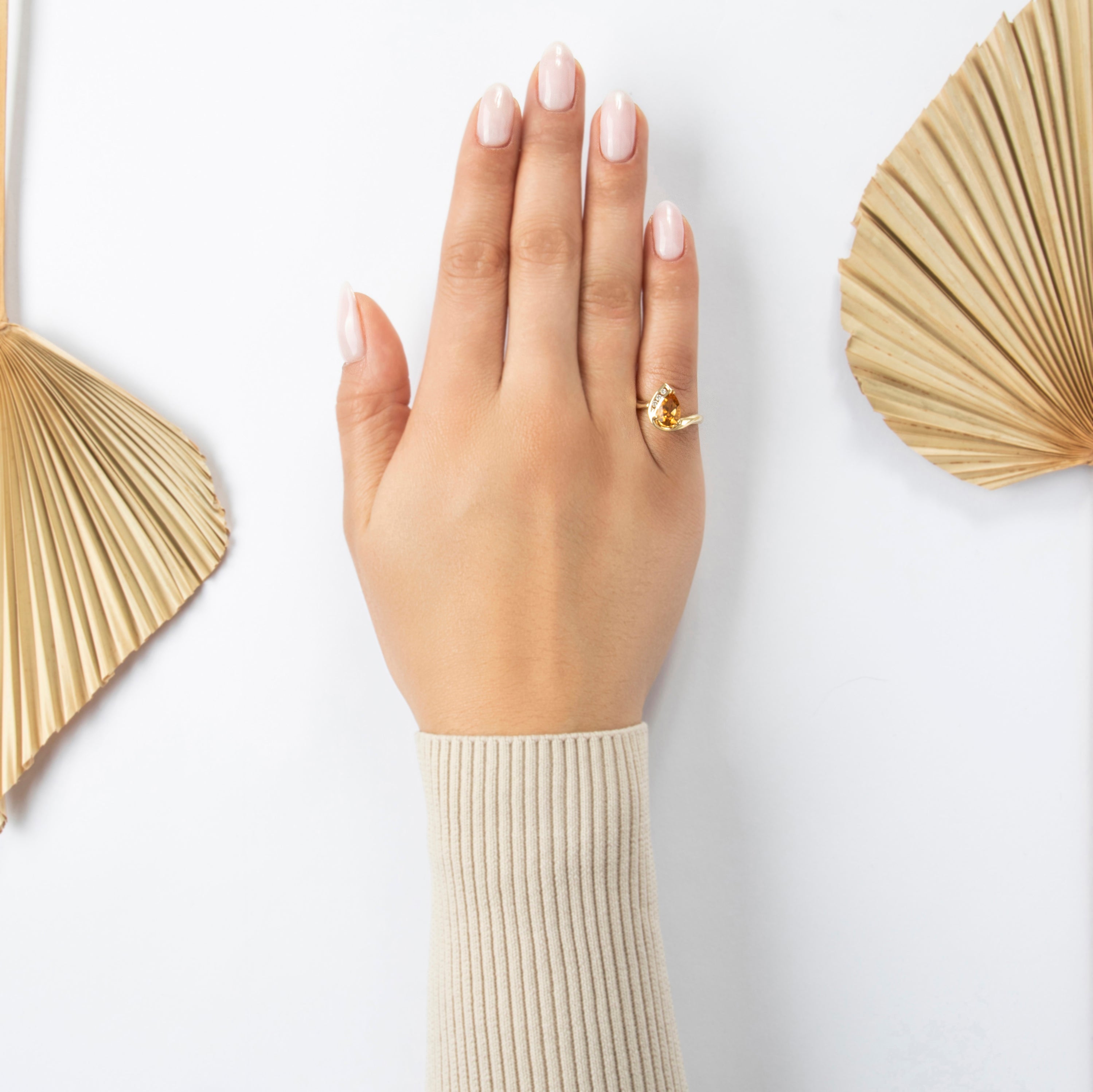 Vintage 10k Yellow Gold 1.2ct Citrine Diamond Accented Pear Ring - On model view