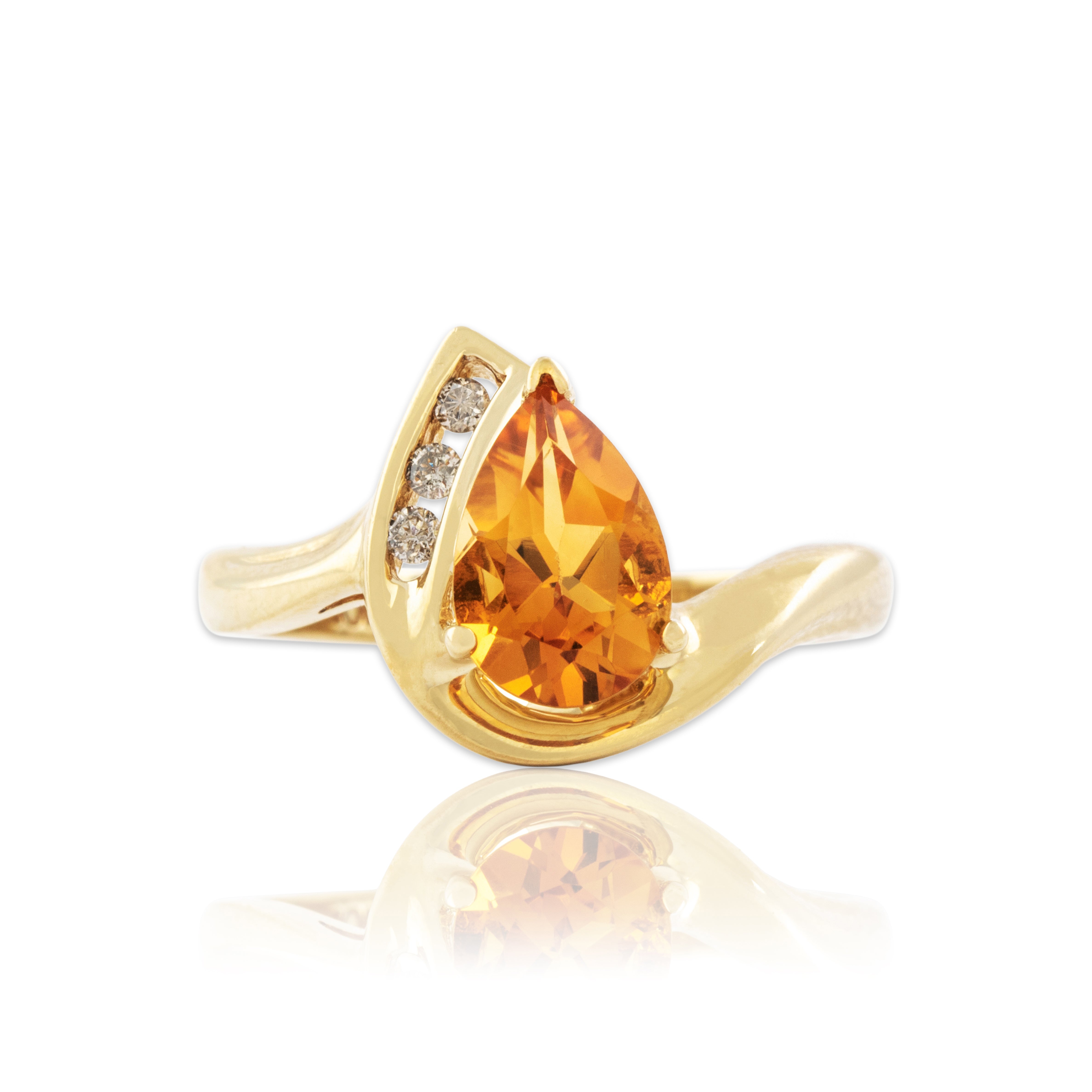 Vintage 10k Yellow Gold 1.2ct Citrine Diamond Accented Pear Ring 7.00
