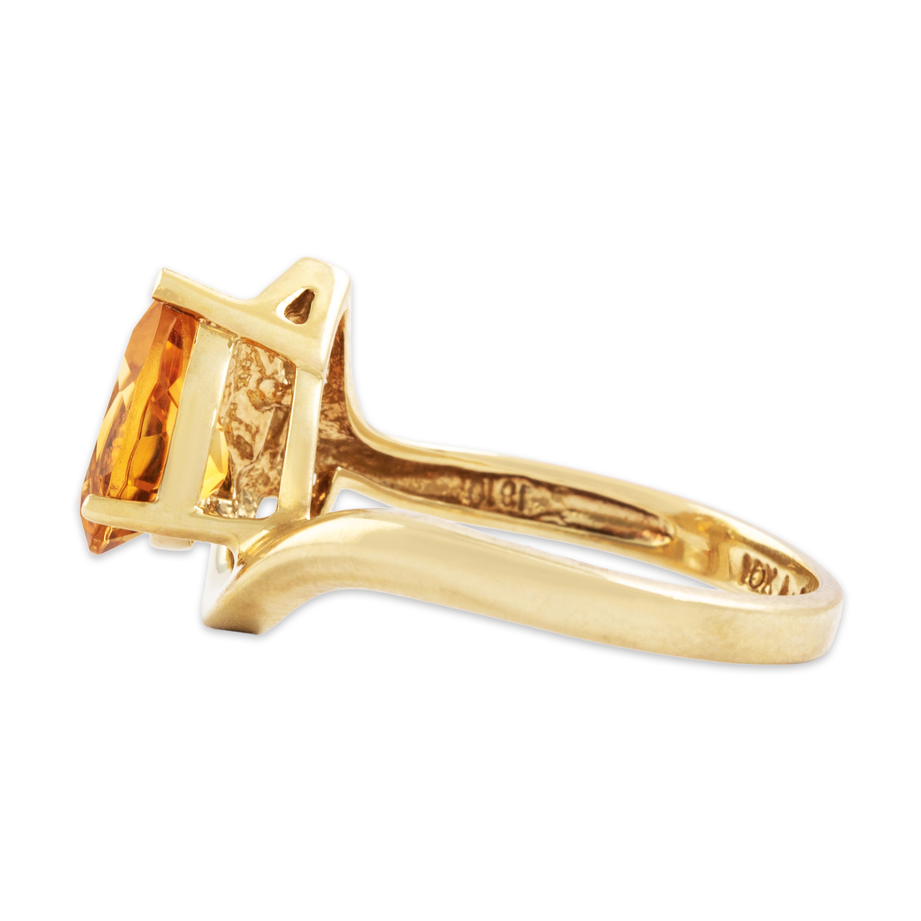 Vintage 10k Yellow Gold 1.2ct Citrine Diamond Accented Pear Ring - Side view