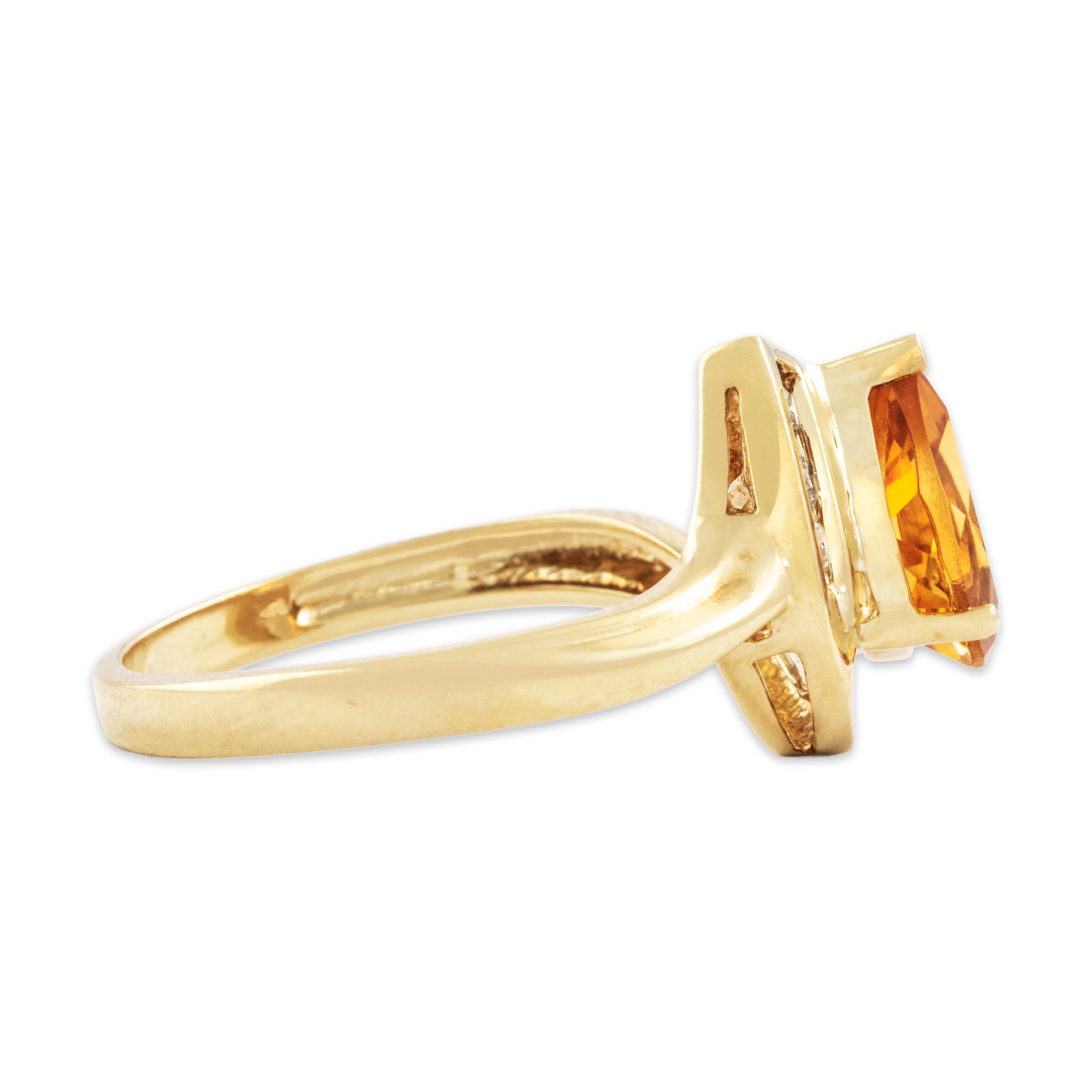 Vintage 10k Yellow Gold 1.2ct Citrine Diamond Accented Pear Ring - Side view