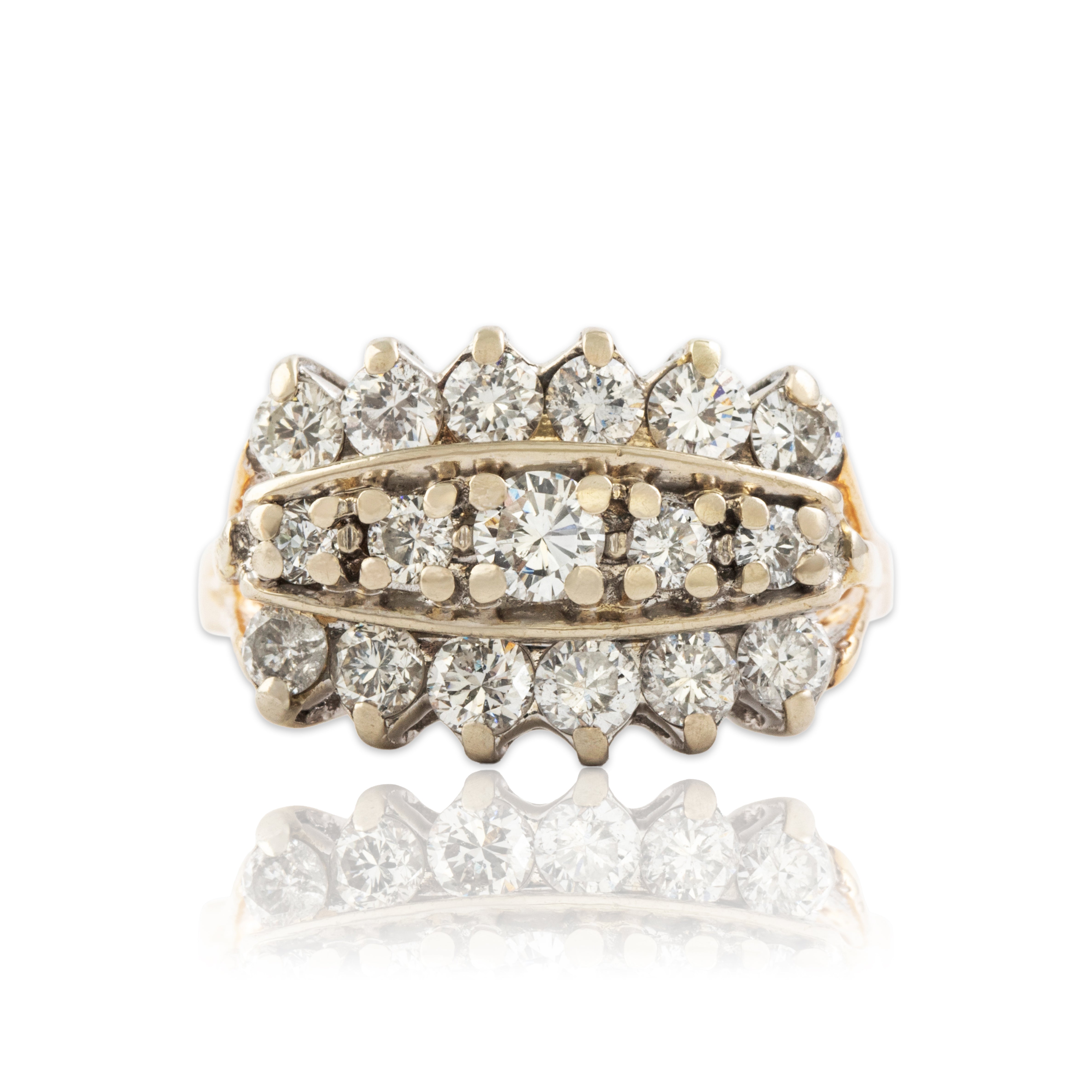 Vintage 14k Yellow & White Gold 1.376cttw Diamond Bold Triple Line Ring 8.50