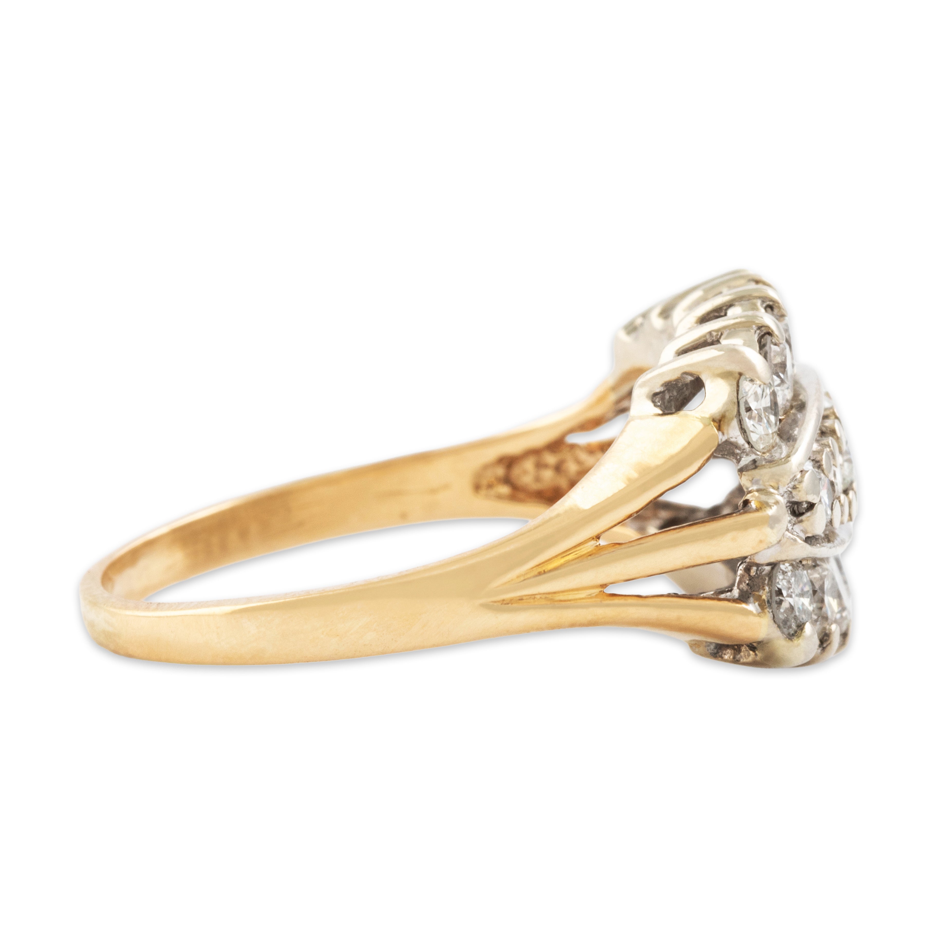 Vintage 14k Yellow & White Gold 1.376cttw Diamond Bold Triple Line Ring - Side view