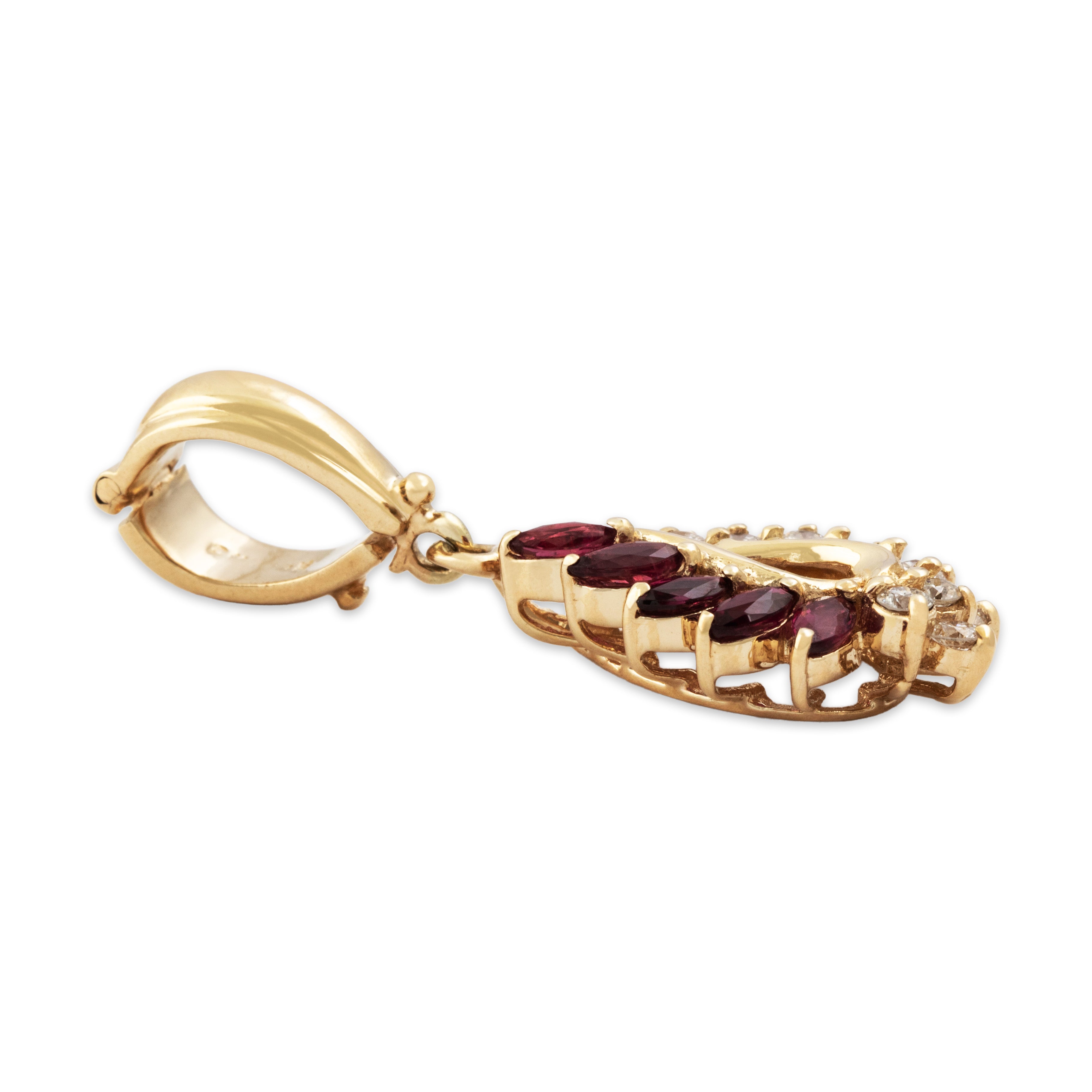 Vintage 14k Yellow Gold Ruby .378cttw Diamond Sparkling Teardrop Waterfall Pendant - Side view