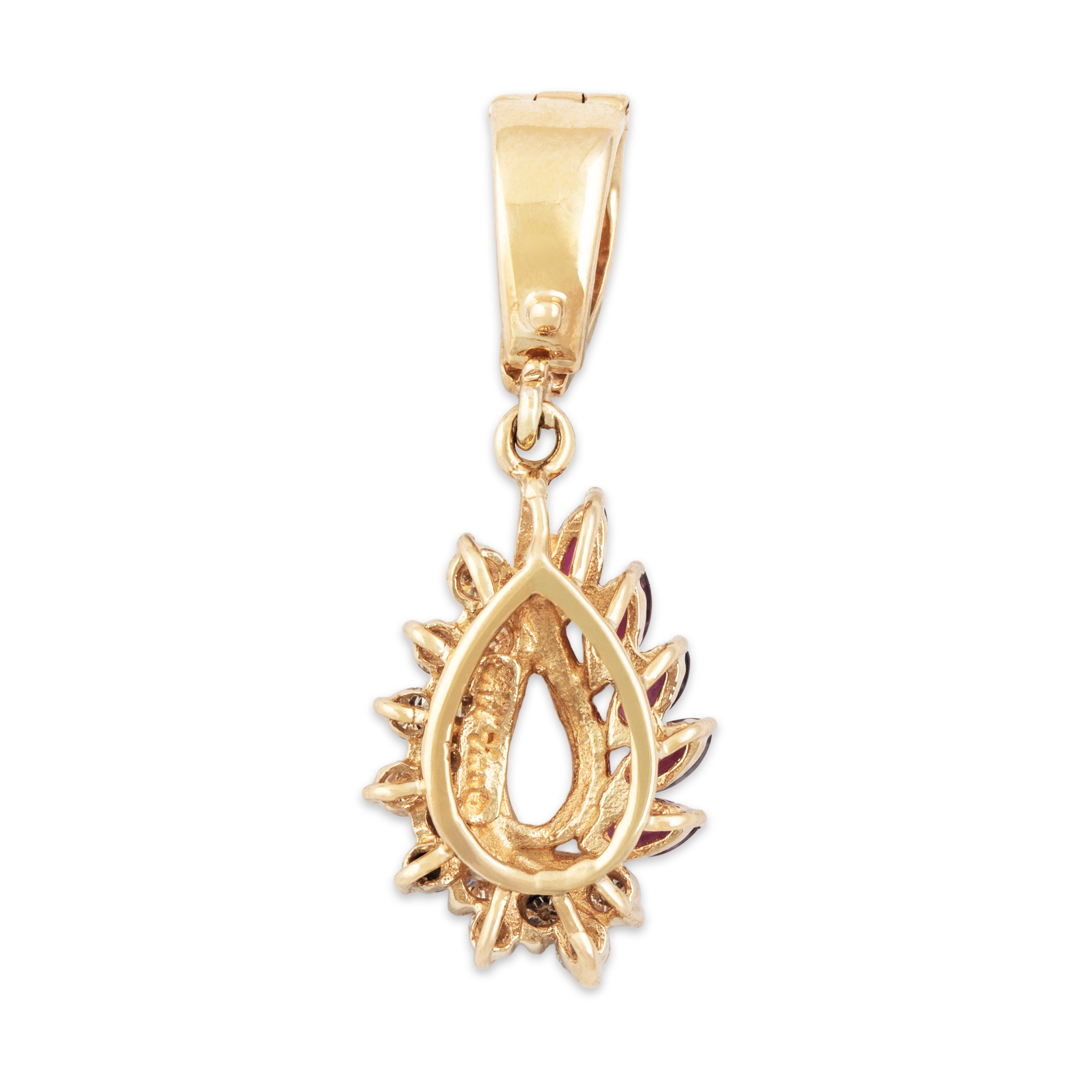 Vintage 14k Yellow Gold Ruby .378cttw Diamond Sparkling Teardrop Waterfall Pendant - Back view