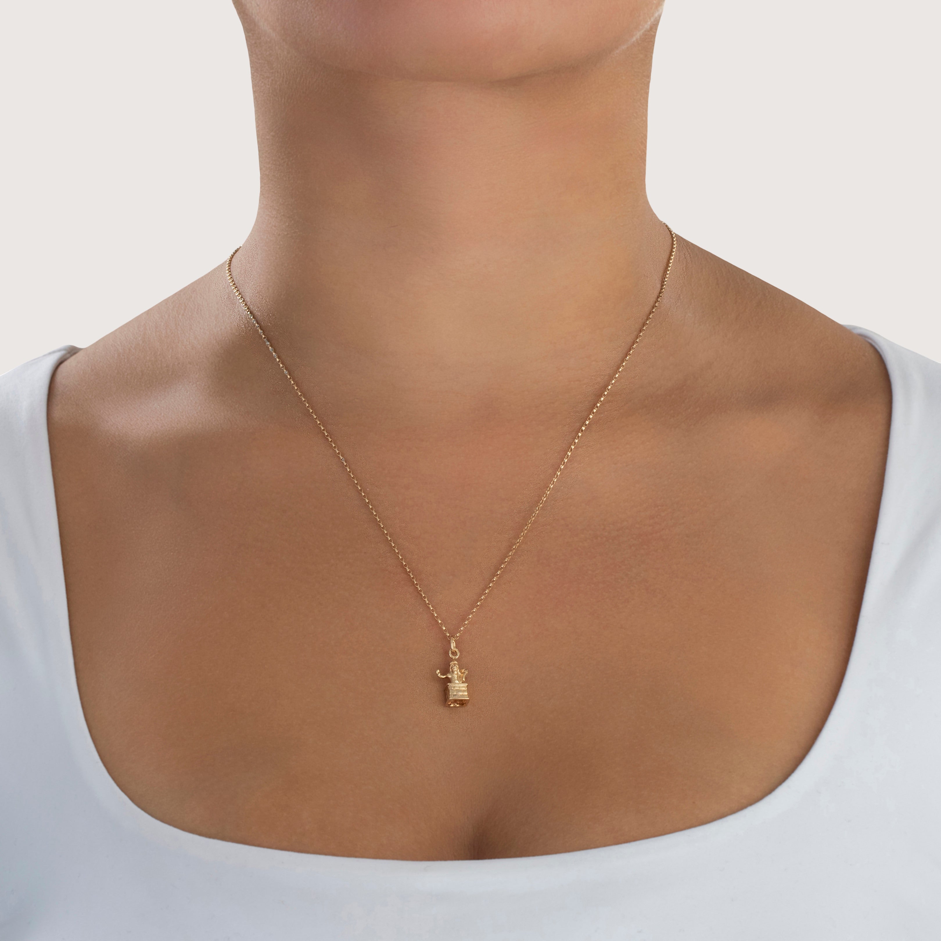 Vintage 14k Yellow Gold Festive Santa In Chimney Charm / Pendant - On model view