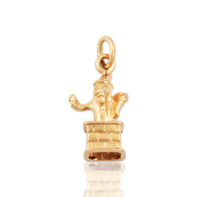 Vintage 14k Yellow Gold Festive Santa In Chimney Charm / Pendant