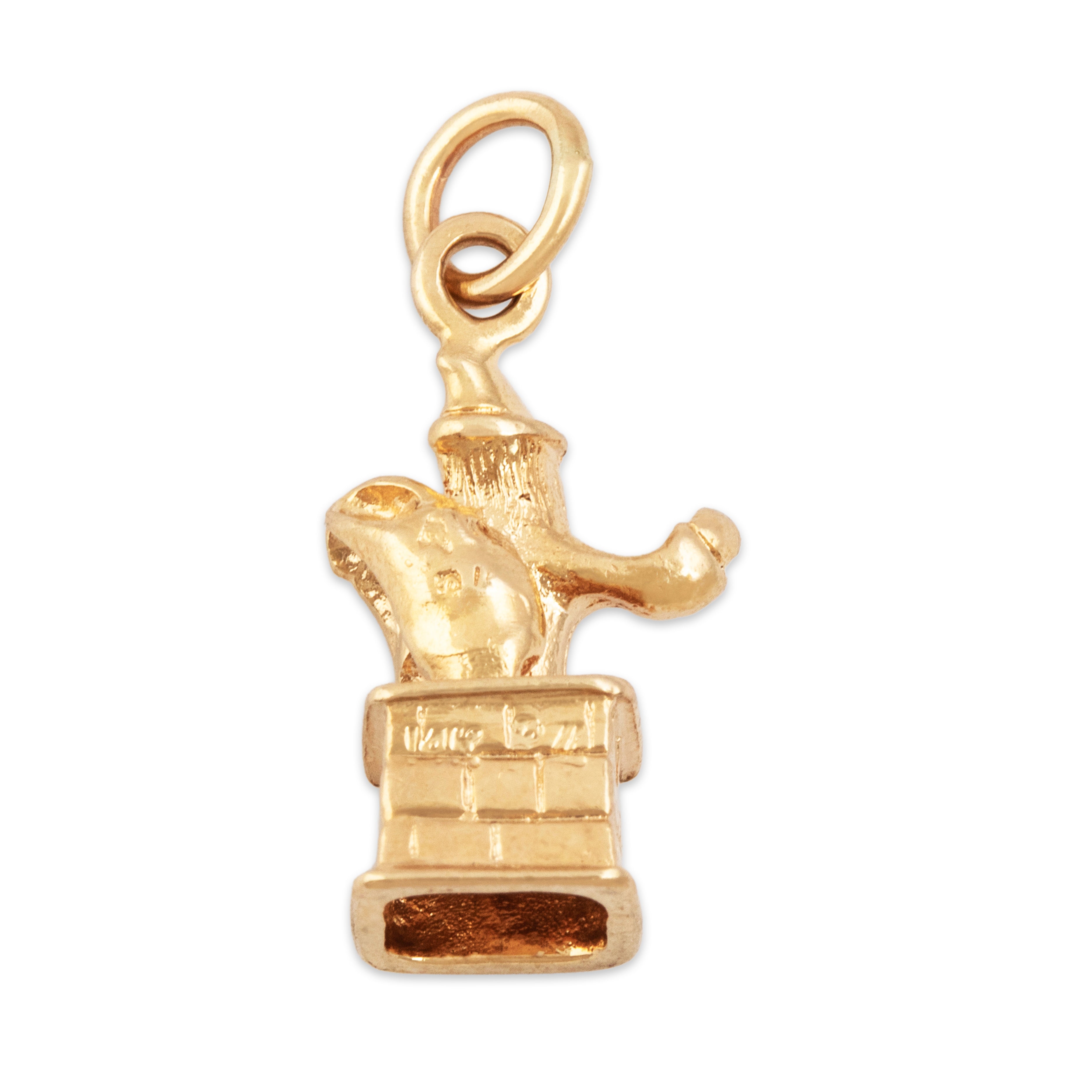Vintage 14k Yellow Gold Festive Santa In Chimney Charm / Pendant - detail view #2