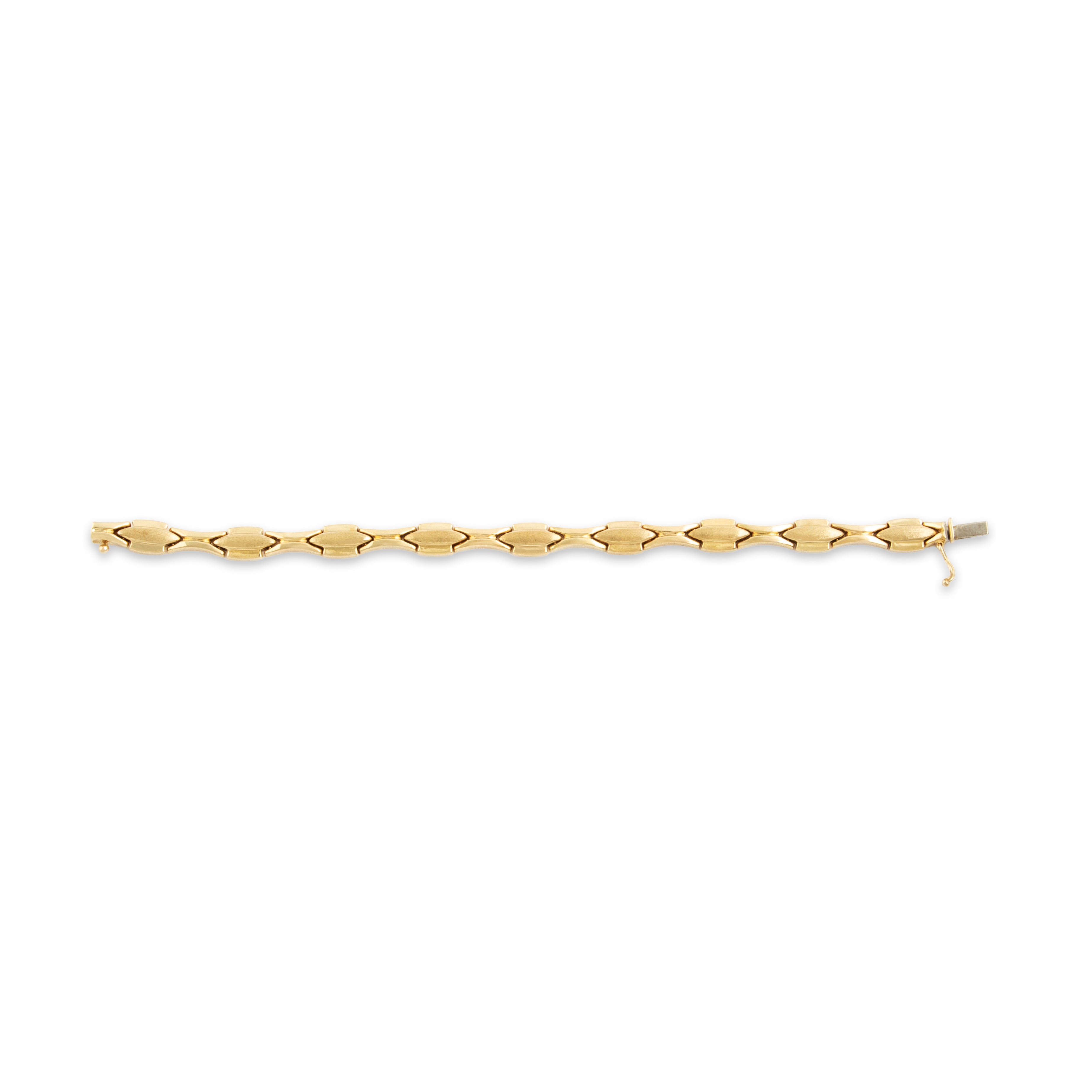 Vintage 14k Yellow Gold Sleek Brushed Navette Chain Bracelet - Overall view