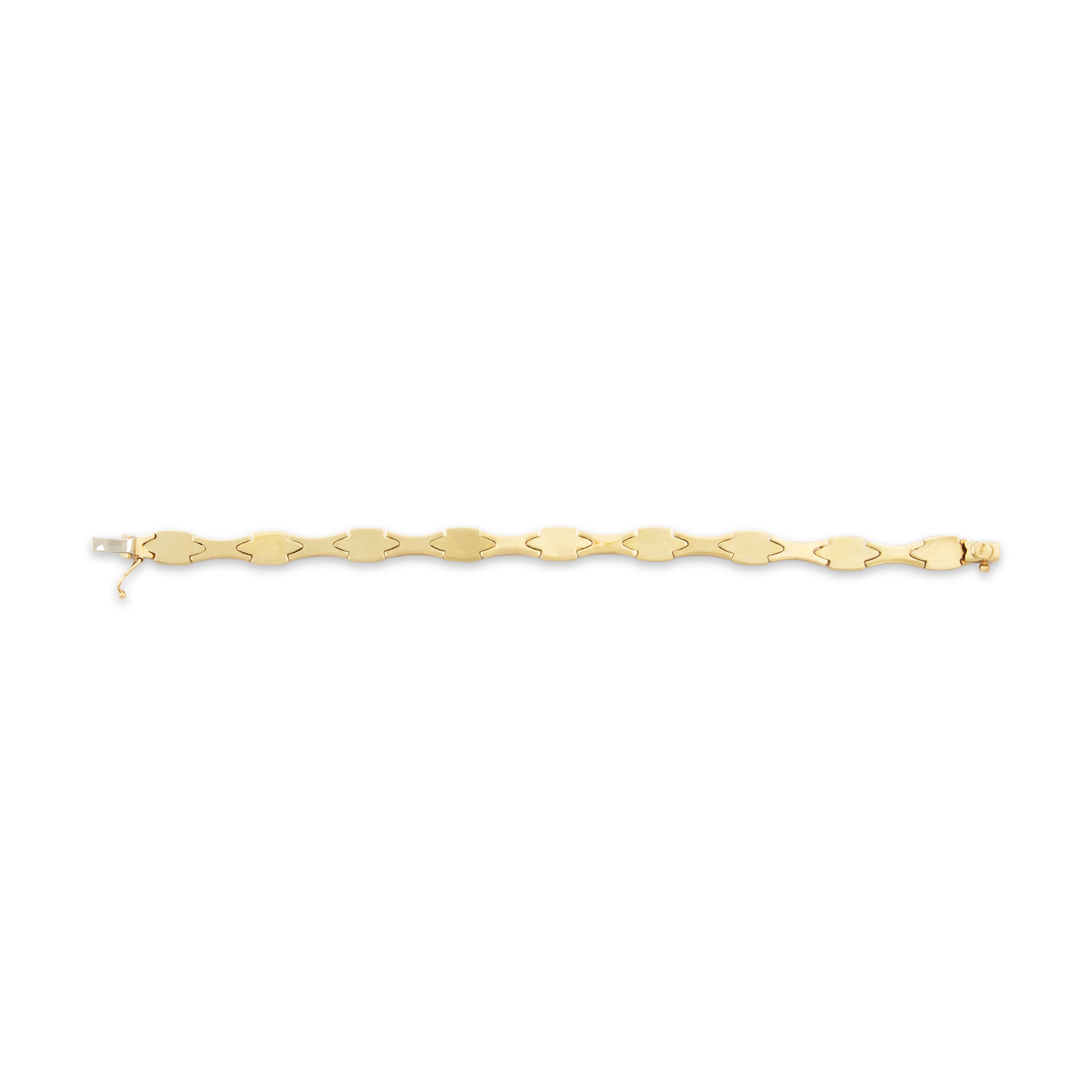 Vintage 14k Yellow Gold Sleek Brushed Navette Chain Bracelet - Back view