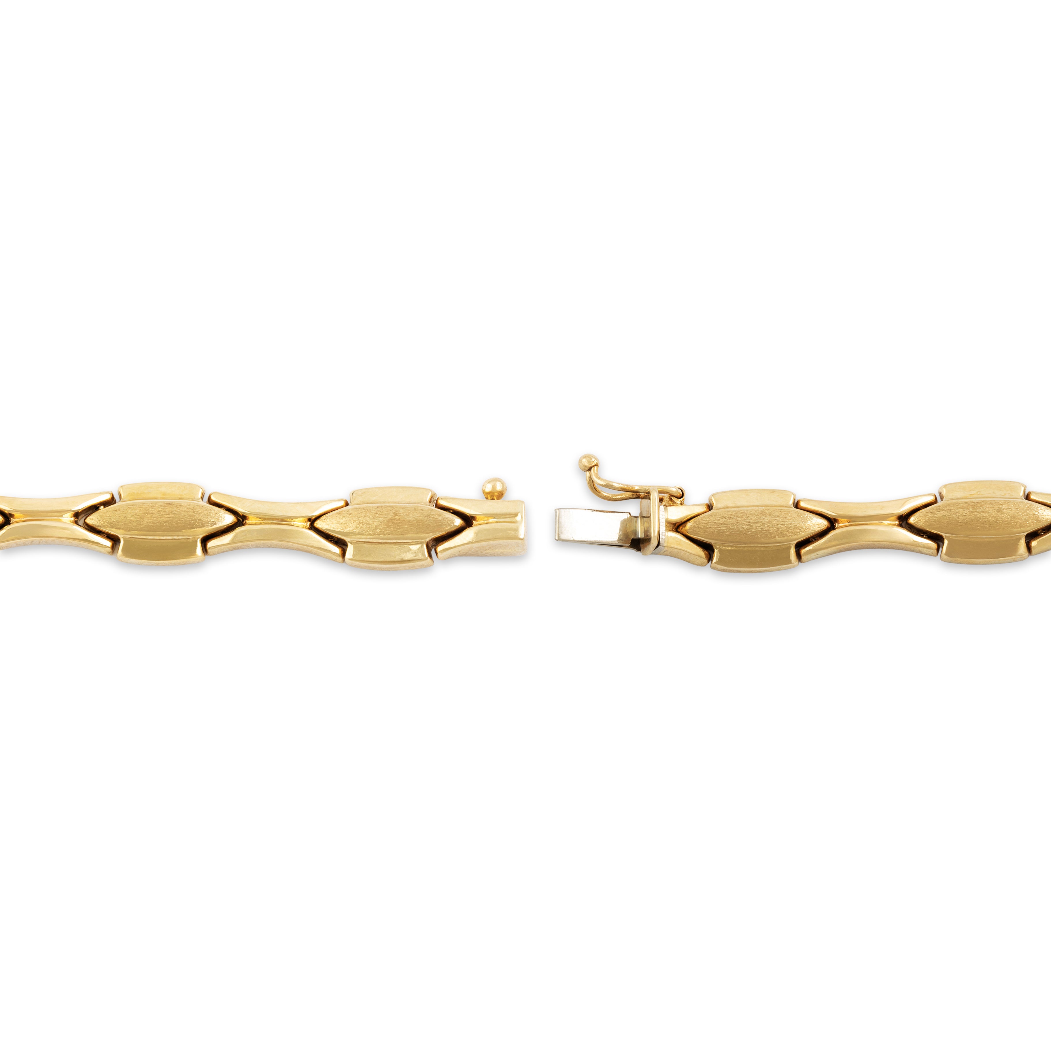 Vintage 14k Yellow Gold Sleek Brushed Navette Chain Bracelet - clasp view