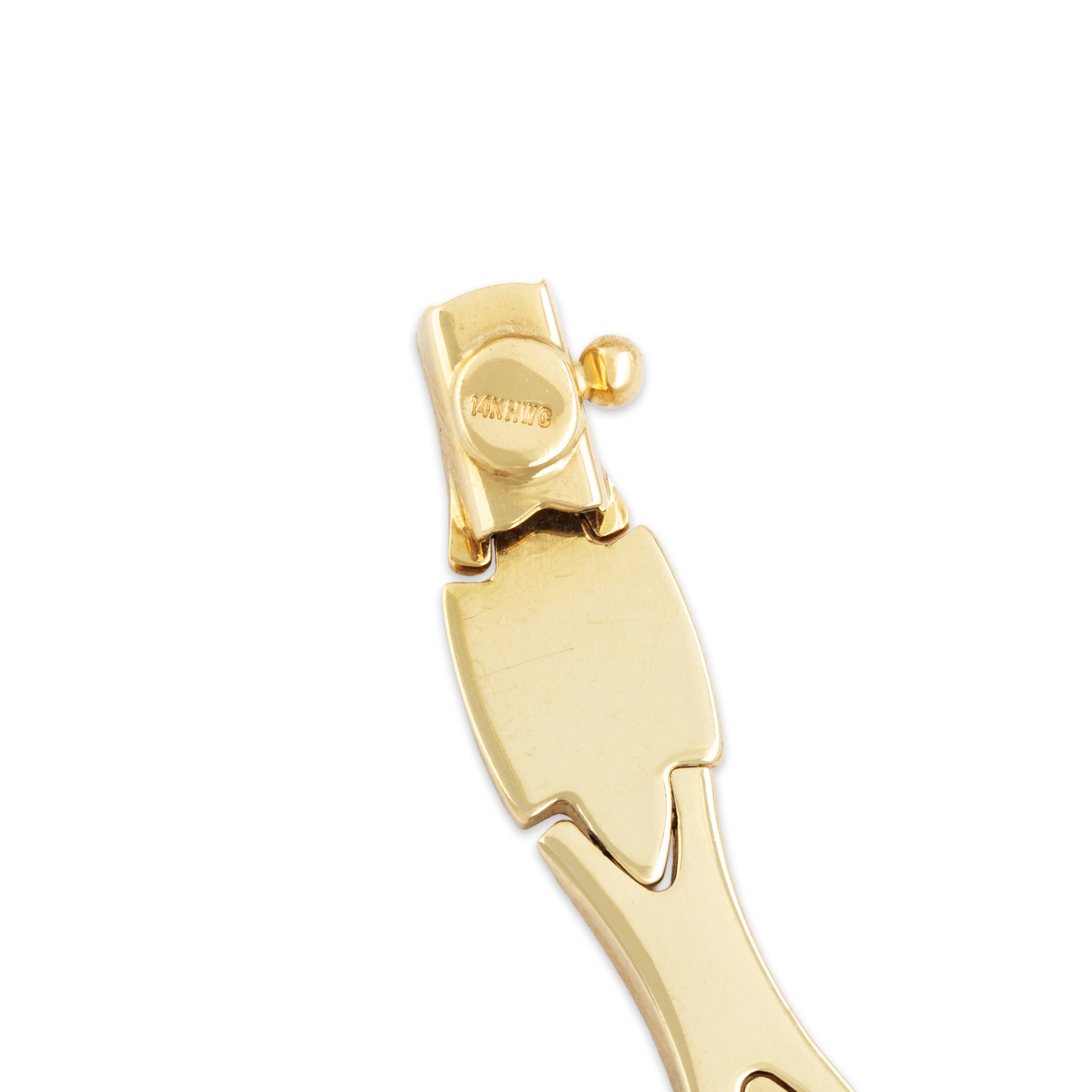 Vintage 14k Yellow Gold Sleek Brushed Navette Chain Bracelet - Hallmark view