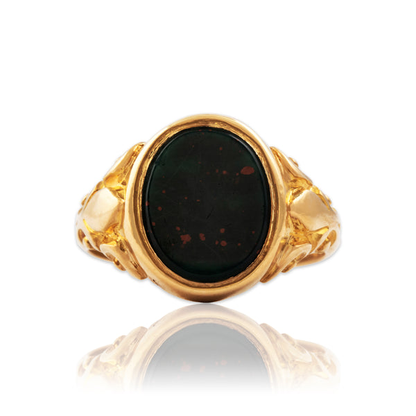 Antique Victorian English 18k Yellow Gold 2.56ct Bloodstone Signet Ring 7.25