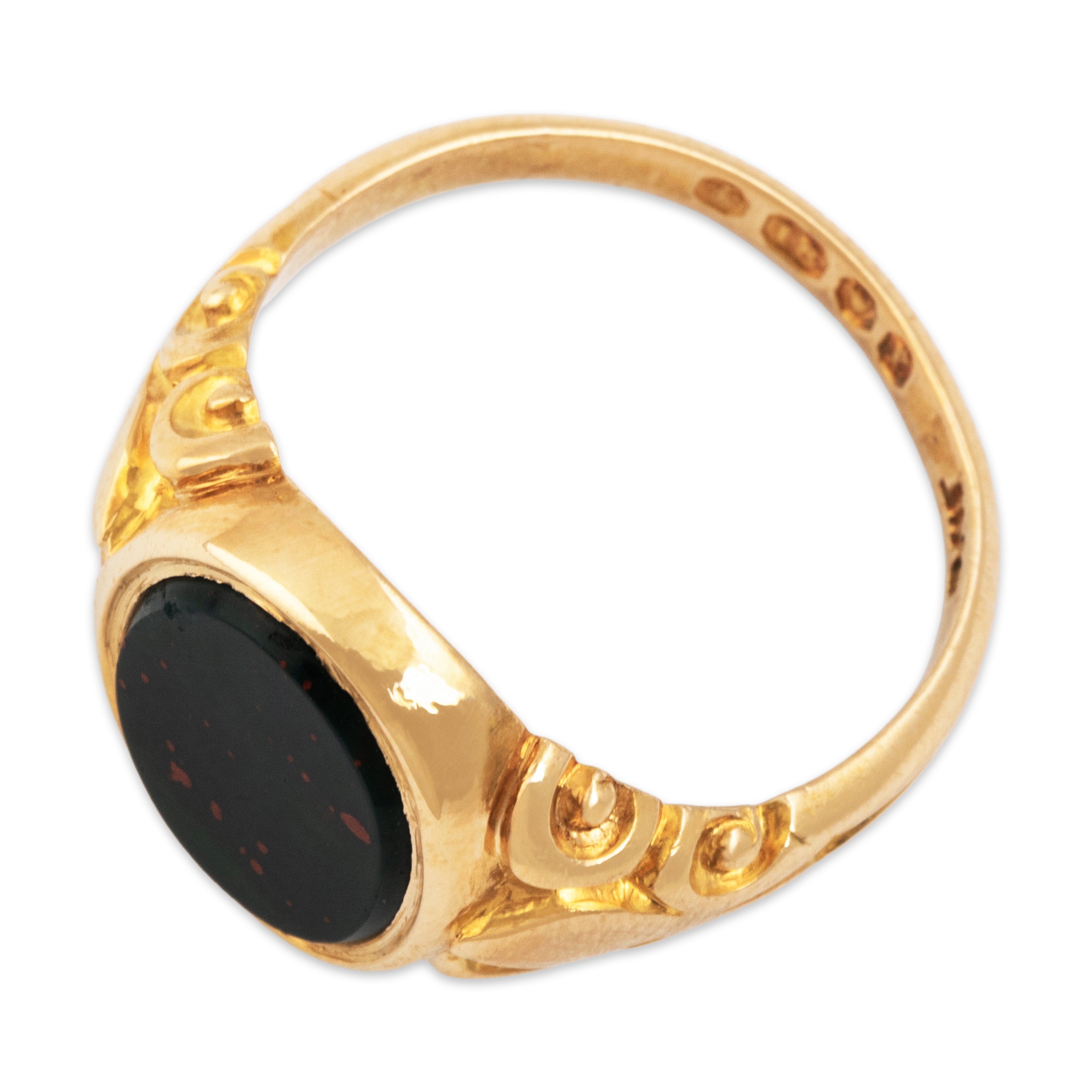 Antique Victorian English 18k Yellow Gold 2.56ct Bloodstone Signet Ring - Overall view