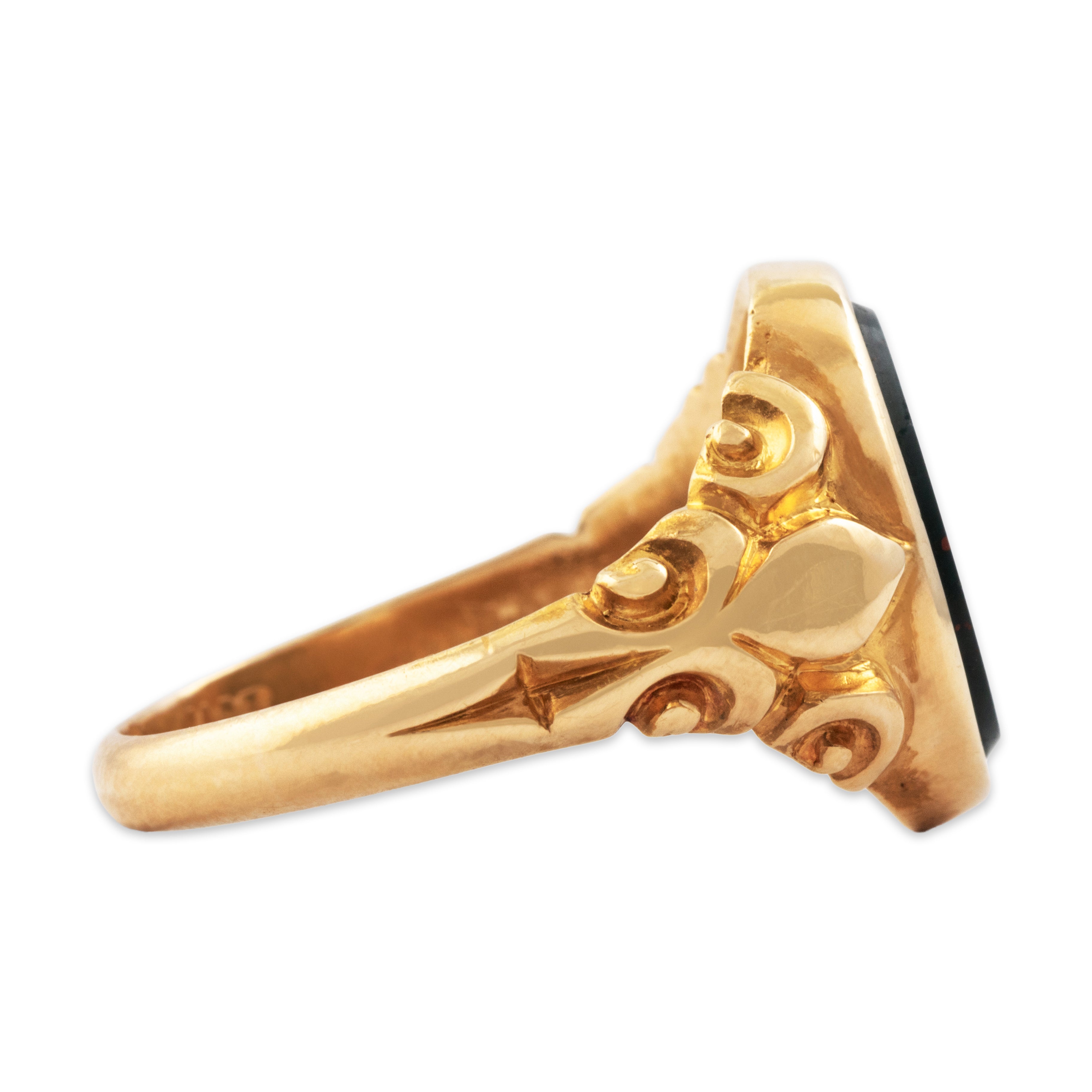 Antique Victorian English 18k Yellow Gold 2.56ct Bloodstone Signet Ring - Side view