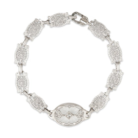 Antique Art Deco 10k White Gold Camphor Glass Diamond Pierced Bracelet 7"