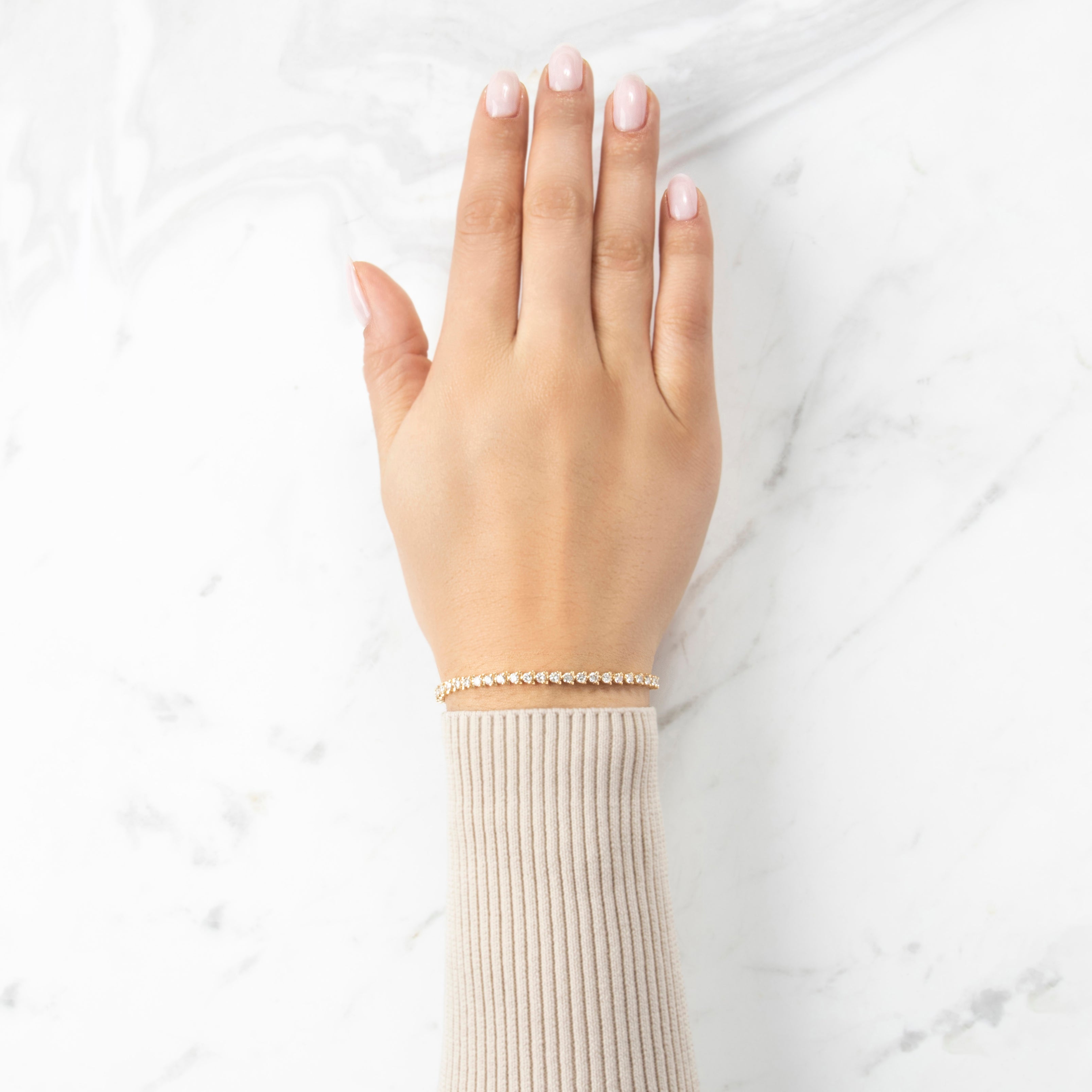 Vintage 14k Yellow Gold 3.58cttw Diamond Tennis Line Bracelet - On model view