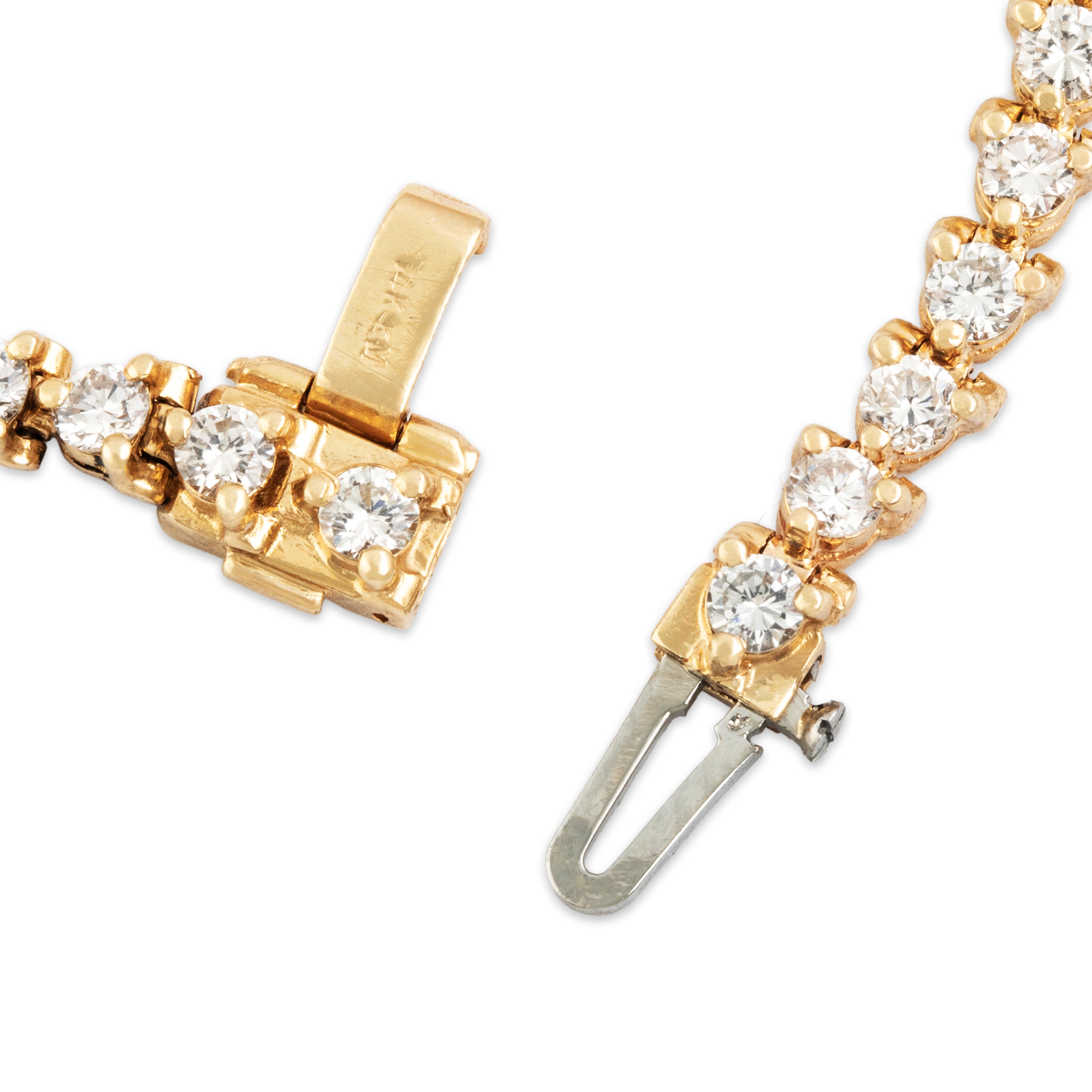 Vintage 14k Yellow Gold 3.58cttw Diamond Tennis Line Bracelet - clasp view