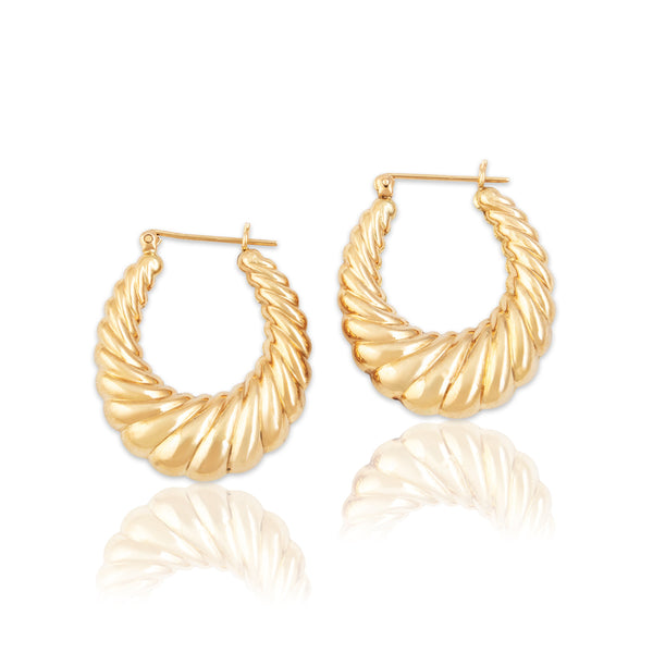 Vintage 14k Yellow Gold Twisted Puffy Rope Hoop Earrings