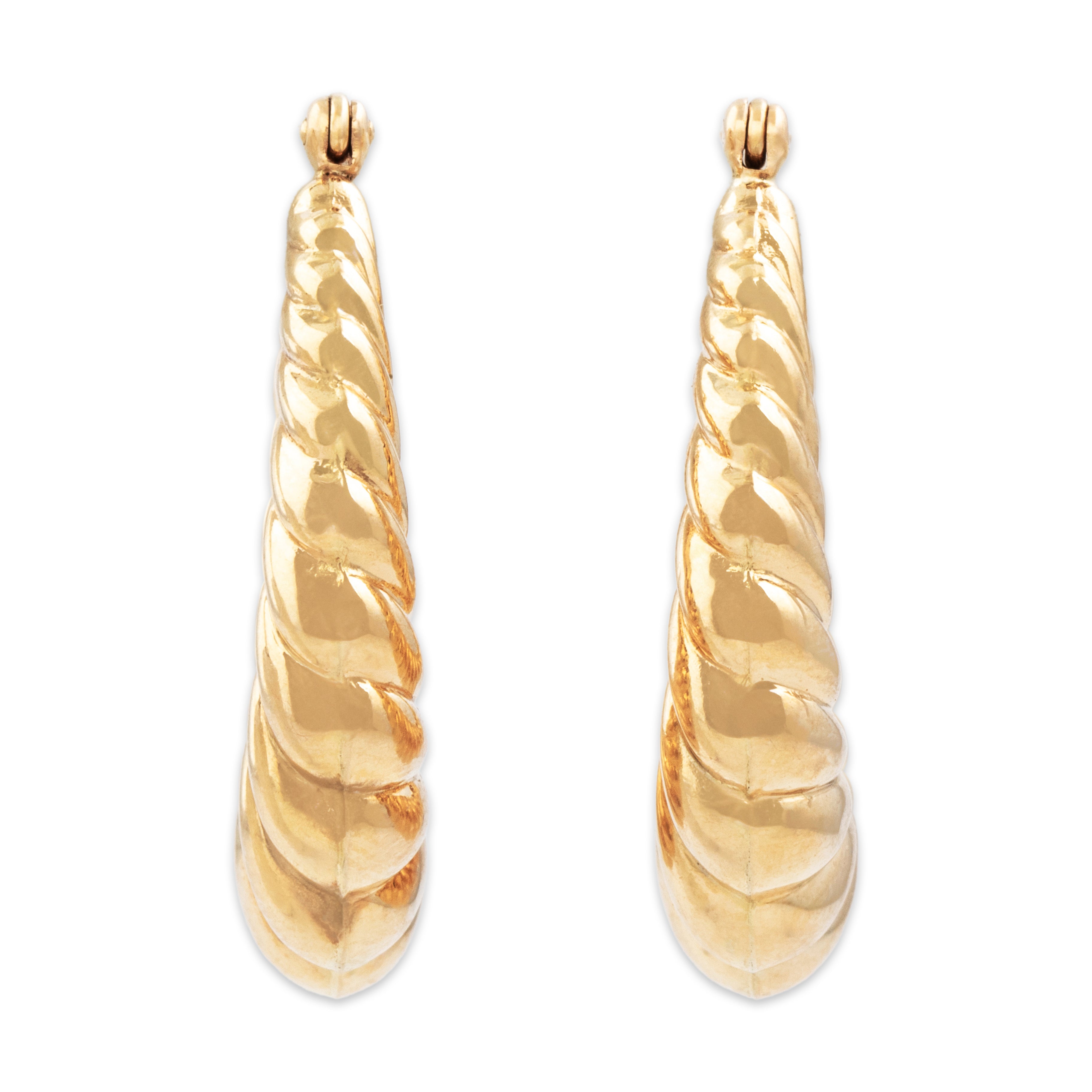 Vintage 14k Yellow Gold Twisted Puffy Rope Hoop Earrings - Overall view