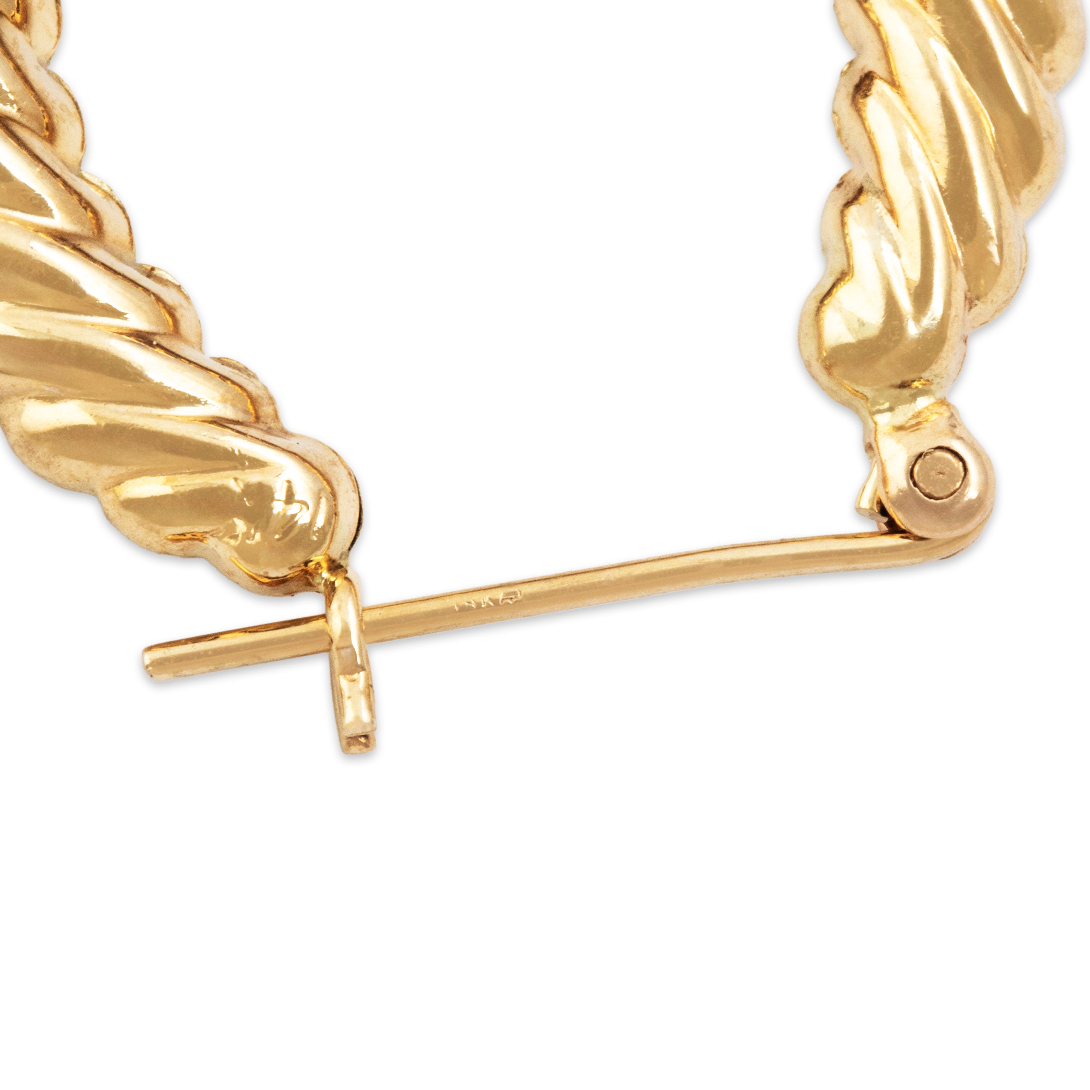 Vintage 14k Yellow Gold Twisted Puffy Rope Hoop Earrings - Hallmark view