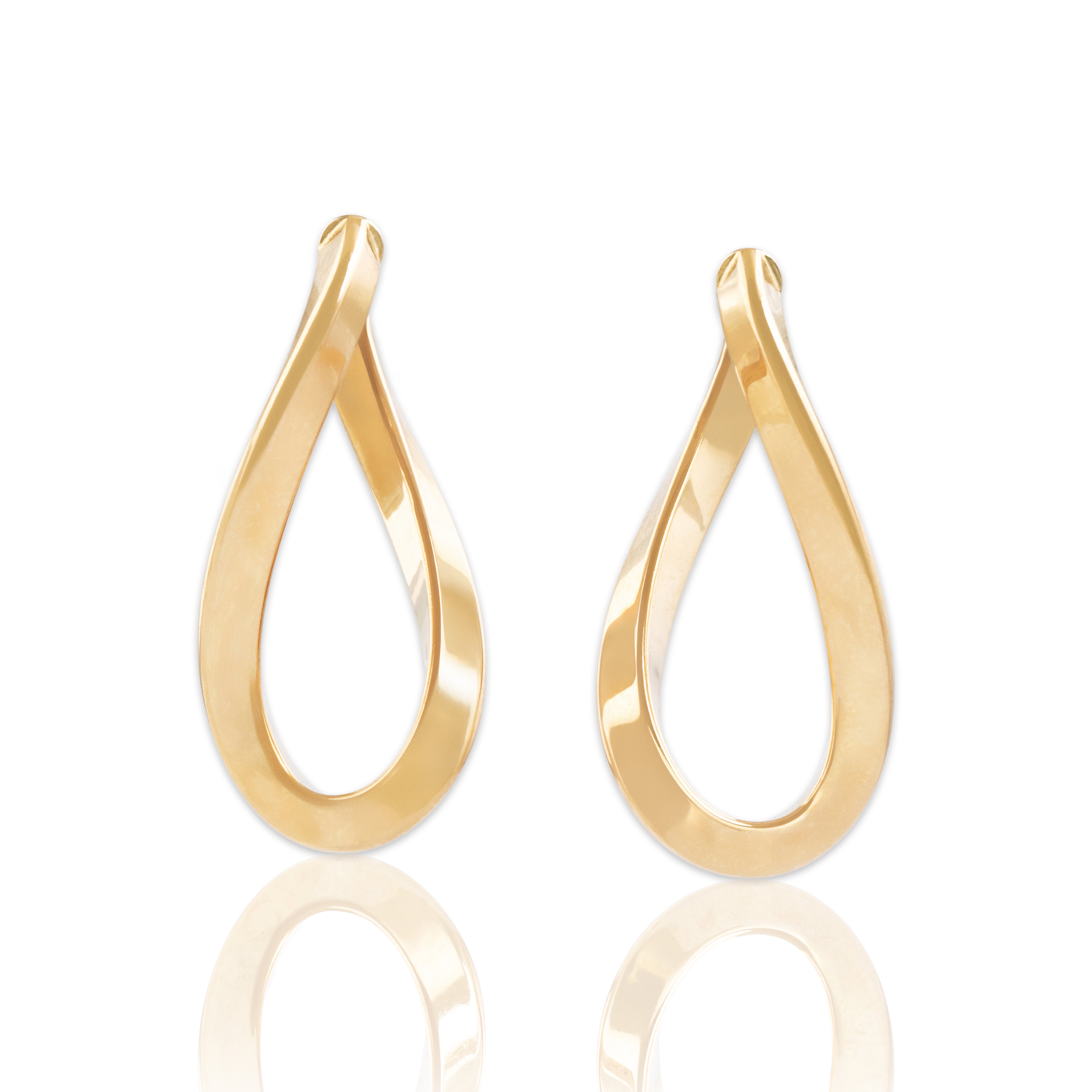 Vintage Italian 14k Yellow Gold Elongated Twist Hoop Earrings