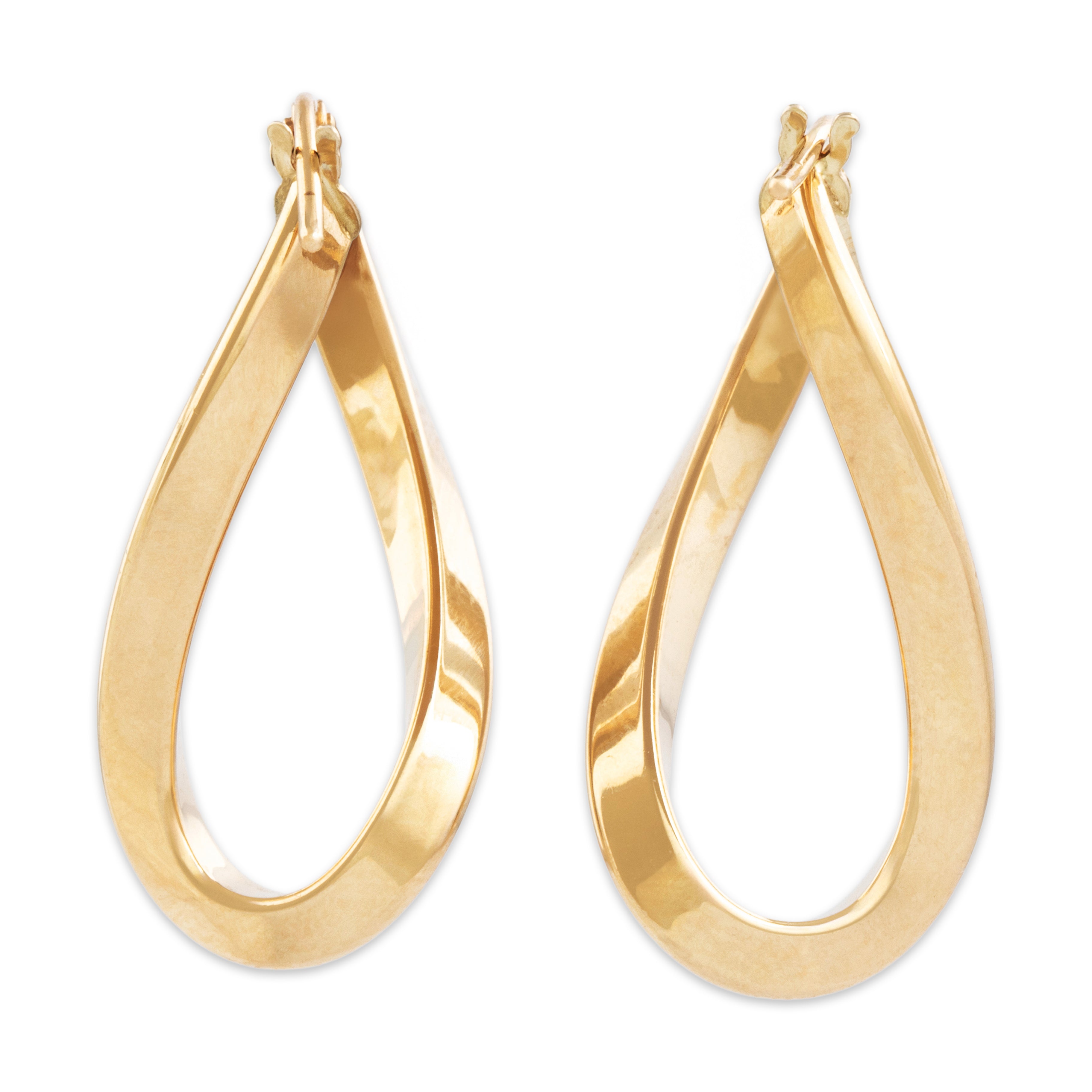 Vintage Italian 14k Yellow Gold Elongated Twist Hoop Earrings - Back view