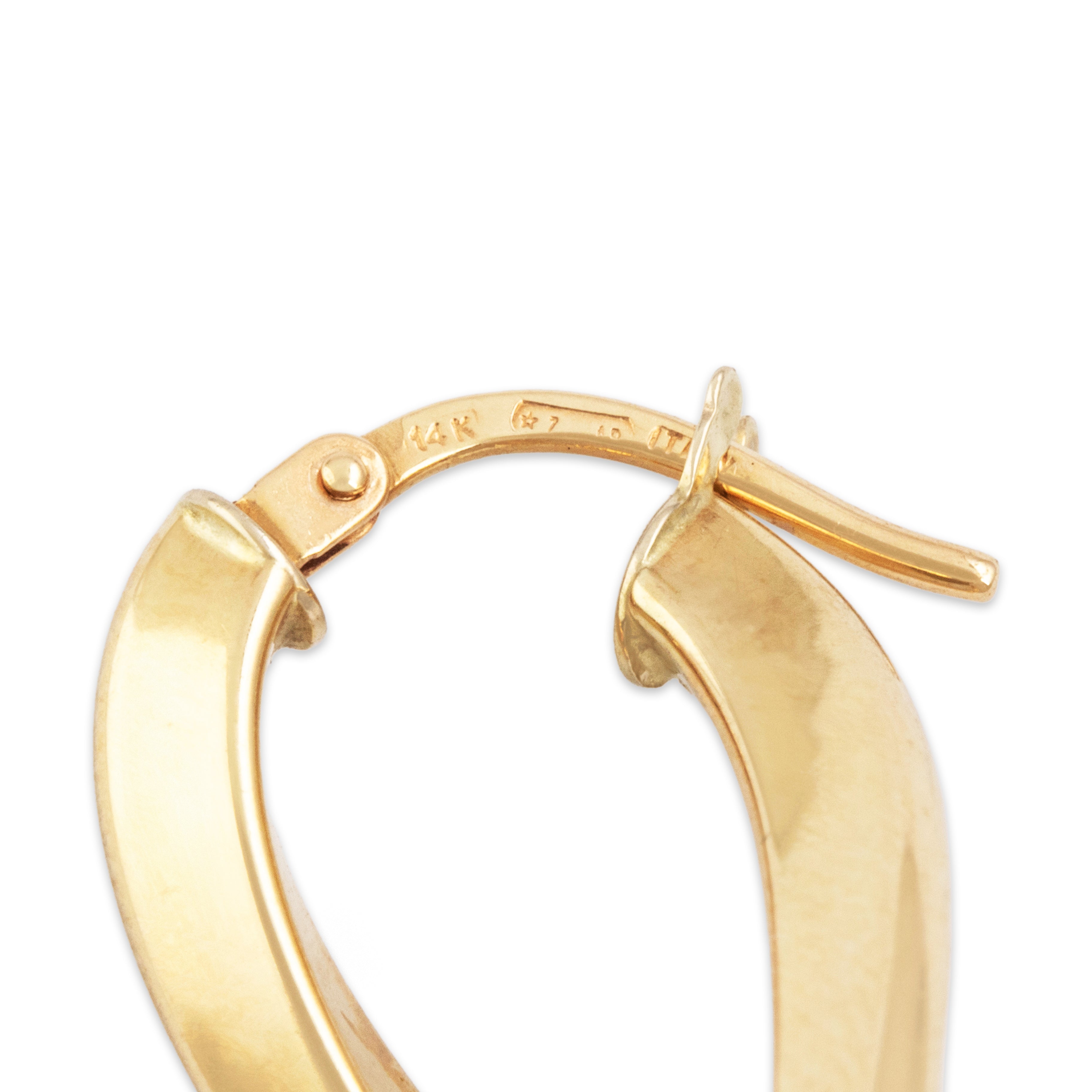 Vintage Italian 14k Yellow Gold Elongated Twist Hoop Earrings - Hallmark view