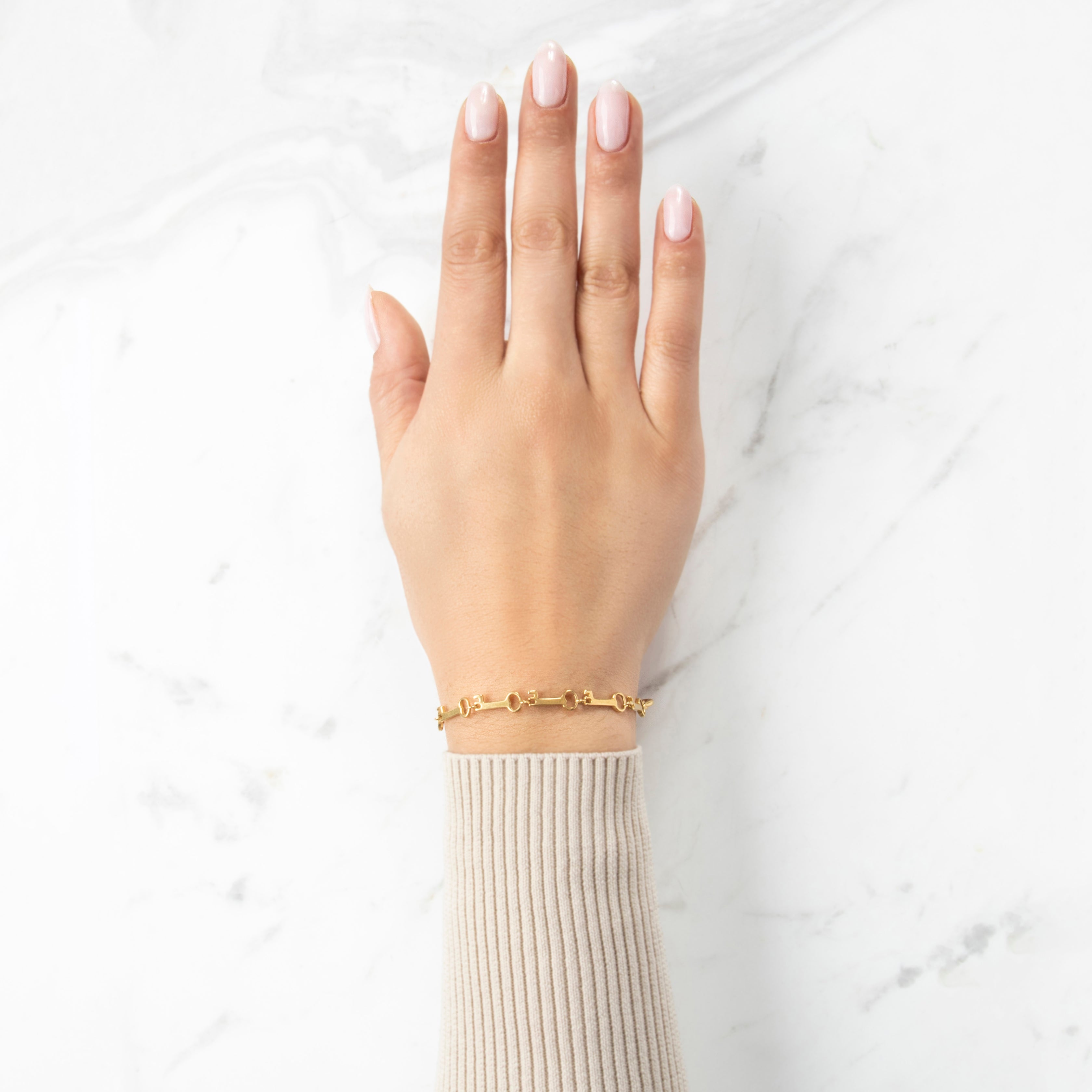 Vintage Italian 18k Yellow Gold Skeleton Key Bracelet - On model view