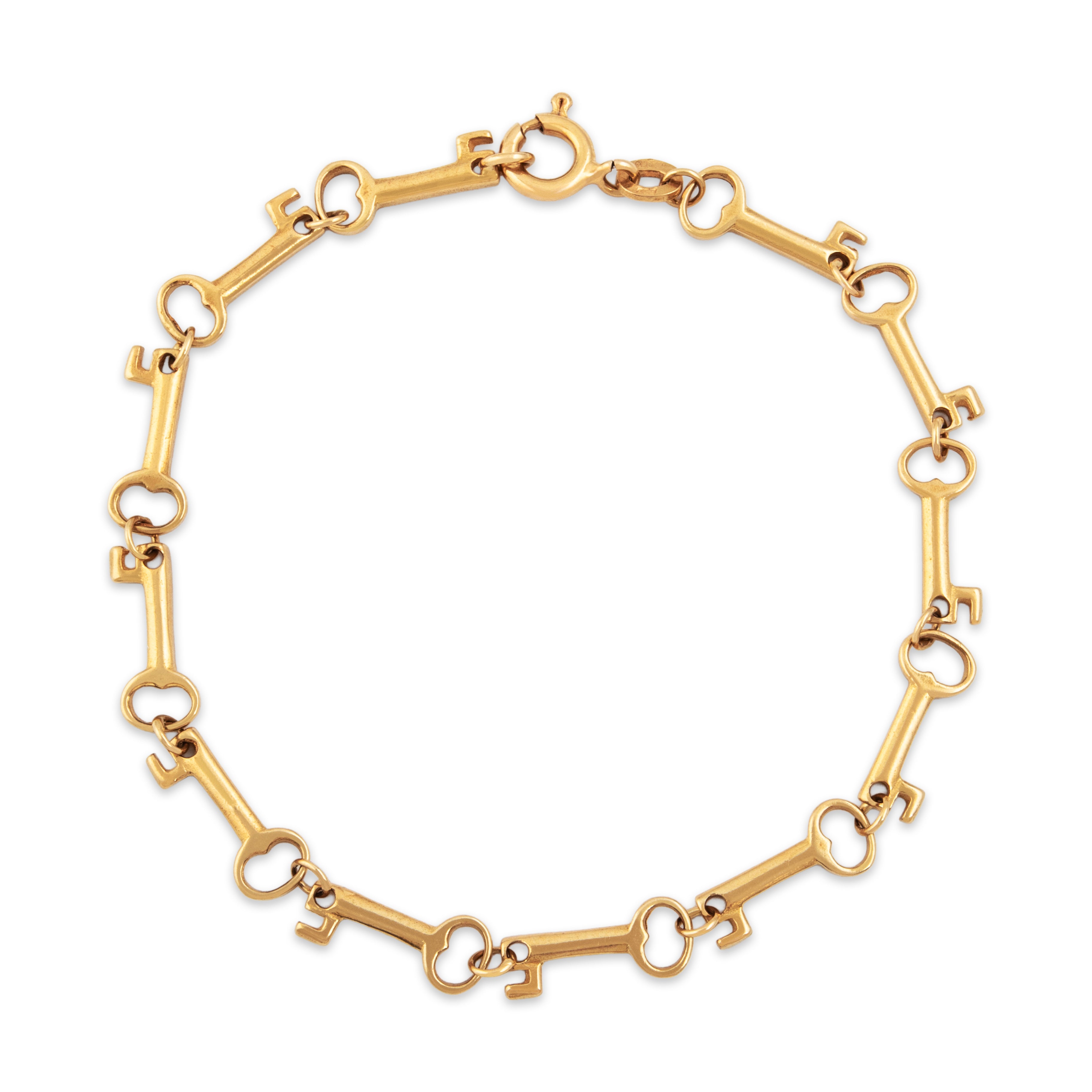 Vintage Italian 18k Yellow Gold Skeleton Key Bracelet - Overall view