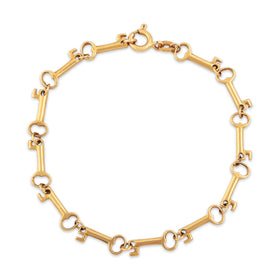 Vintage Italian 18k Yellow Gold Skeleton Key Bracelet 7.5"