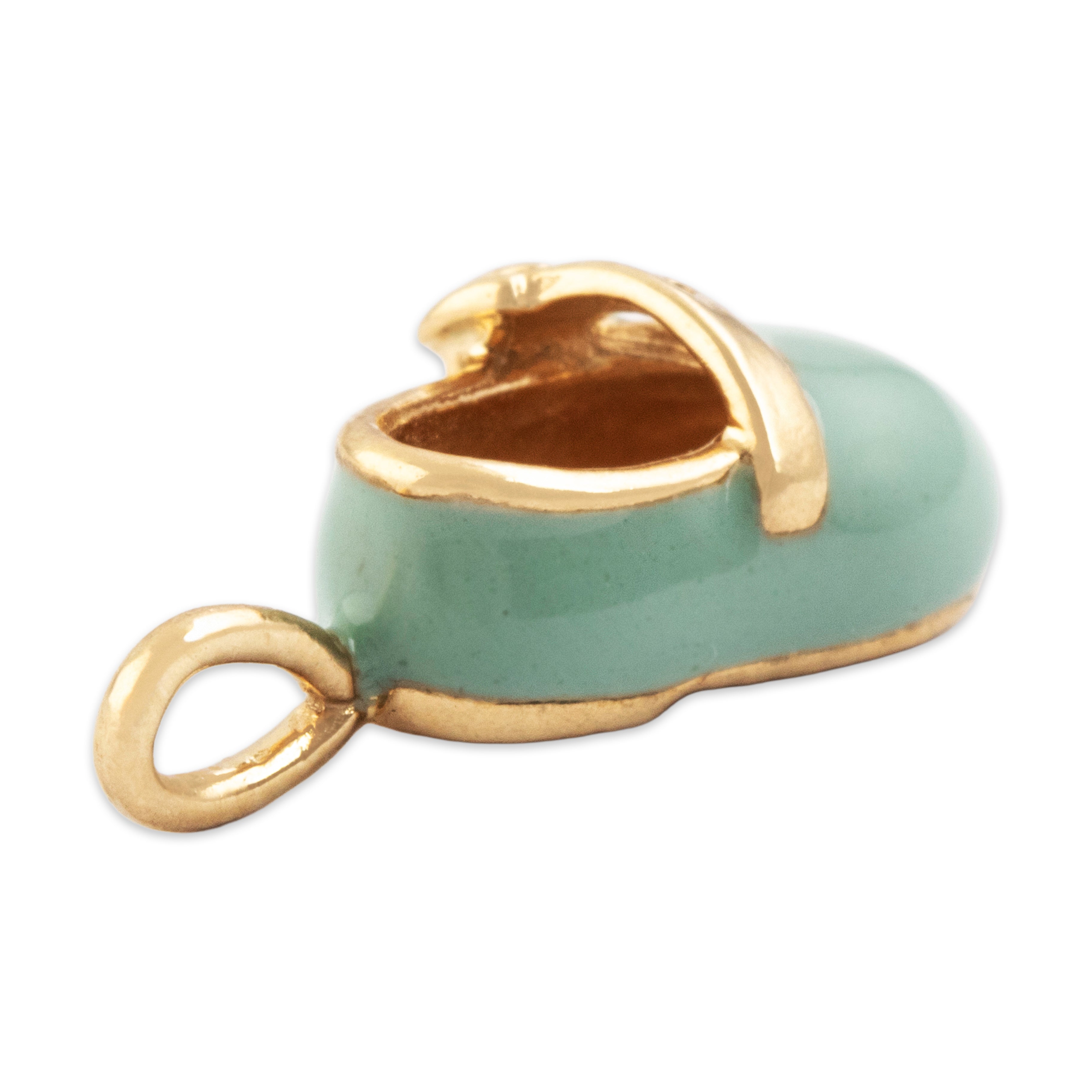 Vintage 10k Yellow Gold Light Blue Enamel Baby Shoe Charm / Pendant - detail view #1