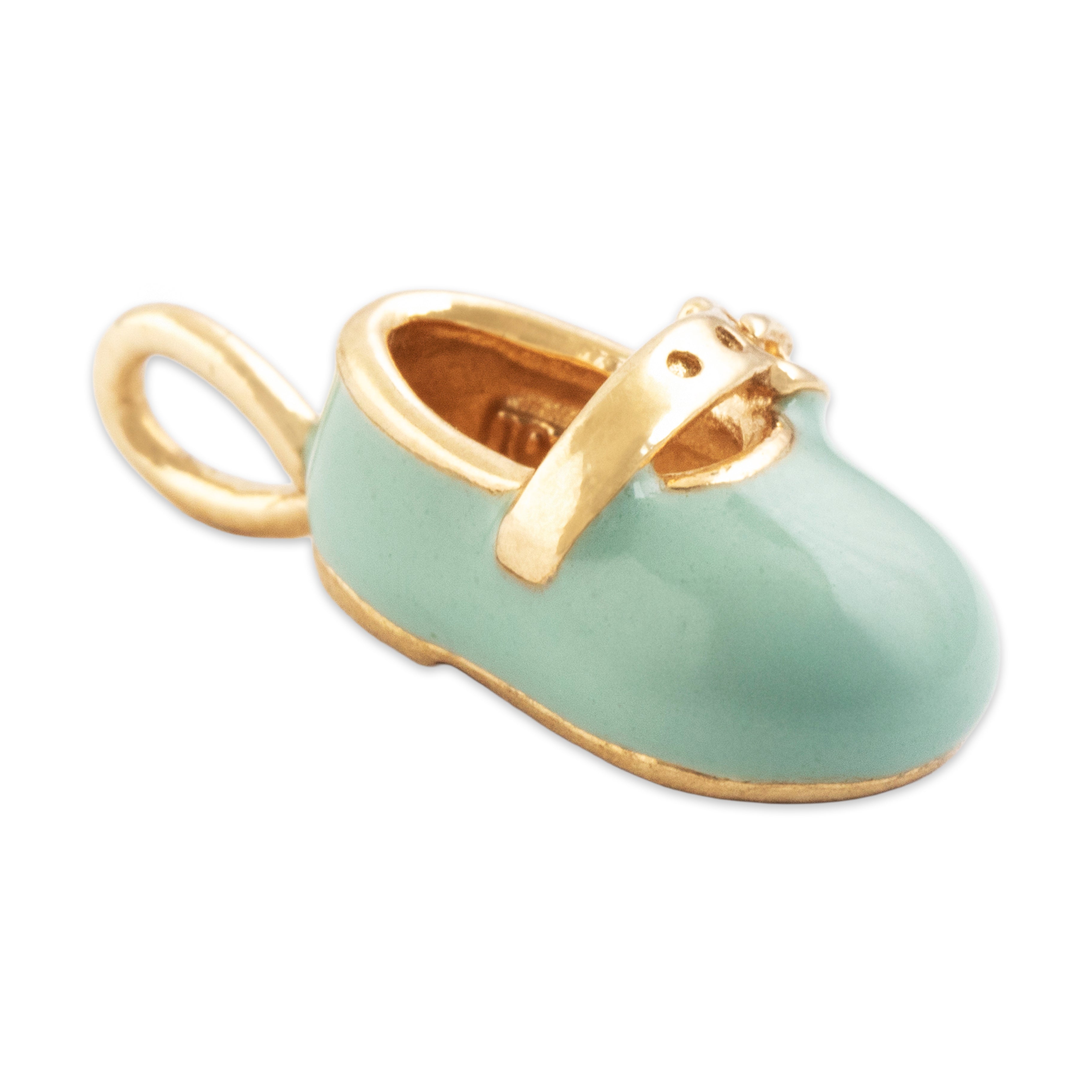 Vintage 10k Yellow Gold Light Blue Enamel Baby Shoe Charm / Pendant - Overall view