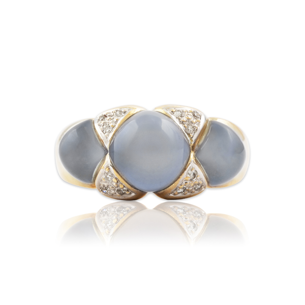 Vintage 14k Yellow Gold 7.8cttw Chalcedony Diamond Bubbly Statement Ring 7.50