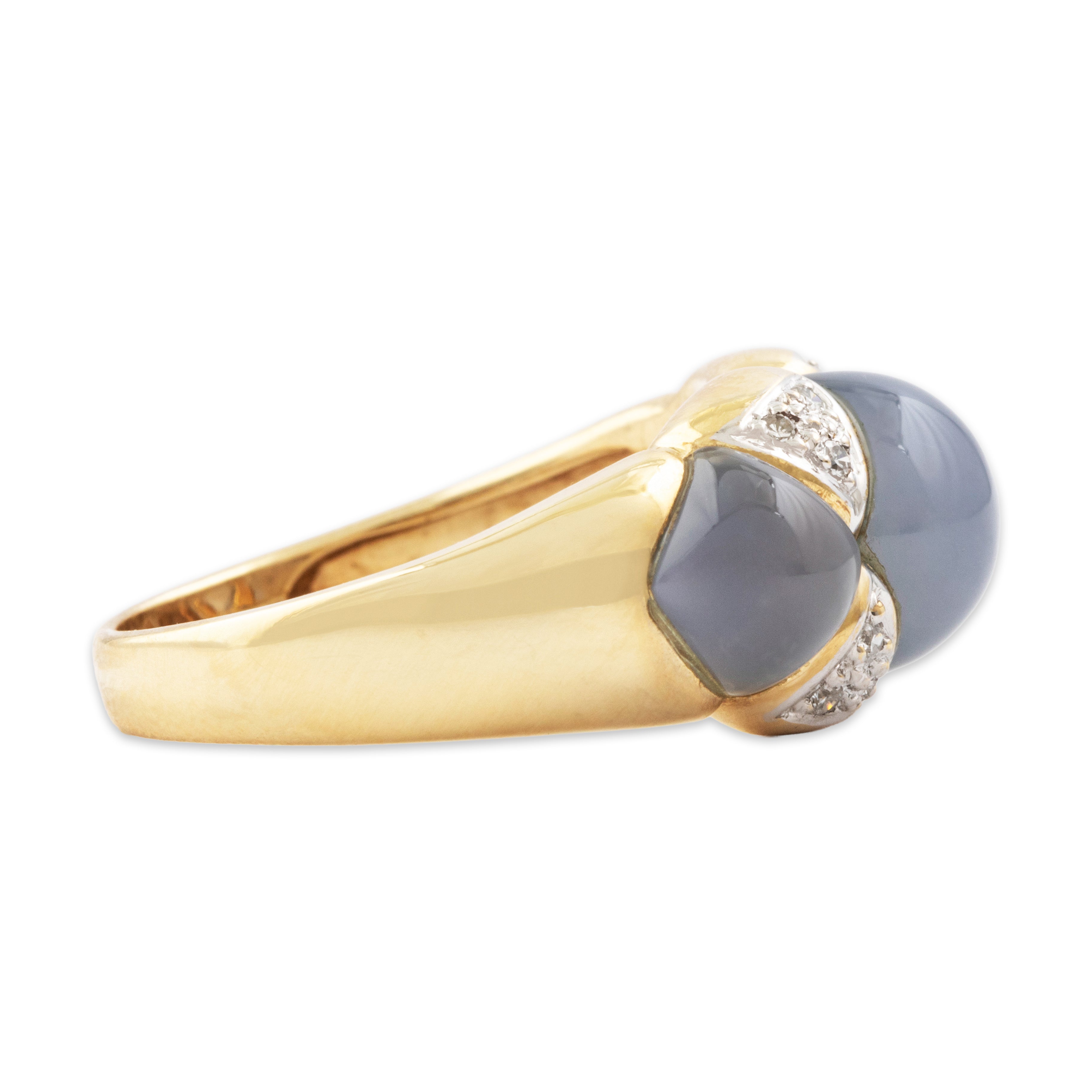Vintage 14k Yellow Gold 7.8cttw Chalcedony Diamond Bubbly Statement Ring - Side view