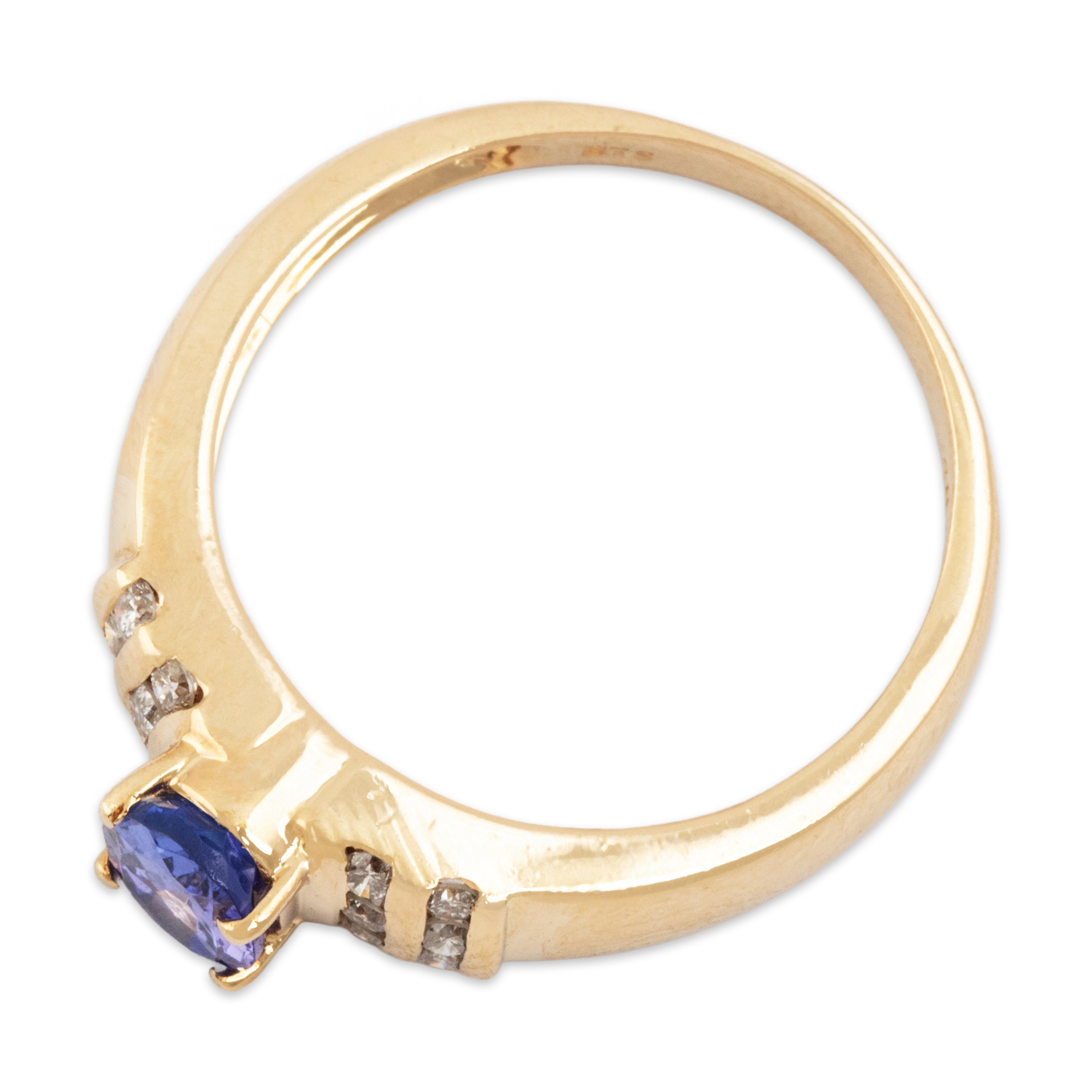 Vintage 14k Yellow Gold Tanzanite .208cttw Diamond Striped Statement Ring - Overall view