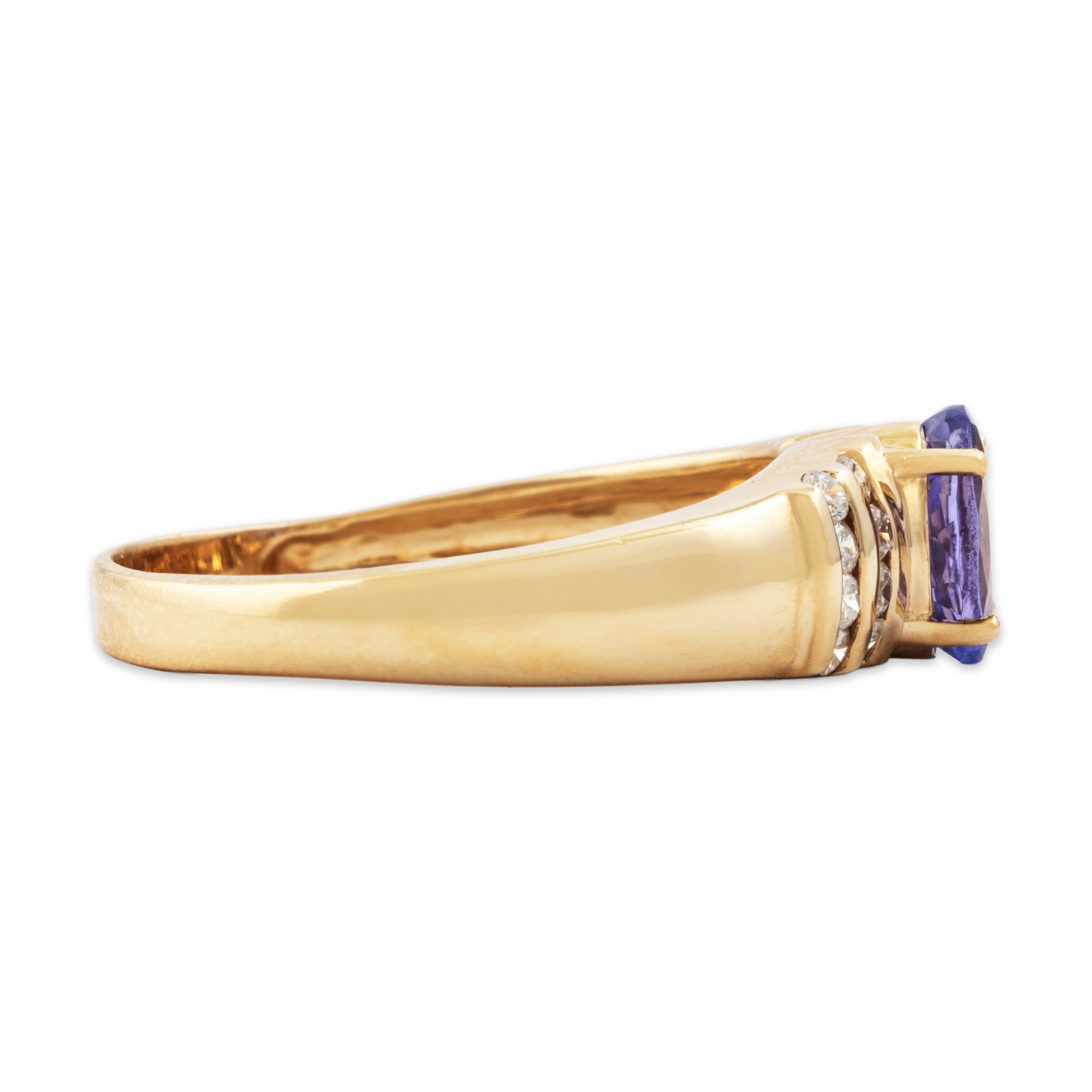 Vintage 14k Yellow Gold Tanzanite .208cttw Diamond Striped Statement Ring - Side view