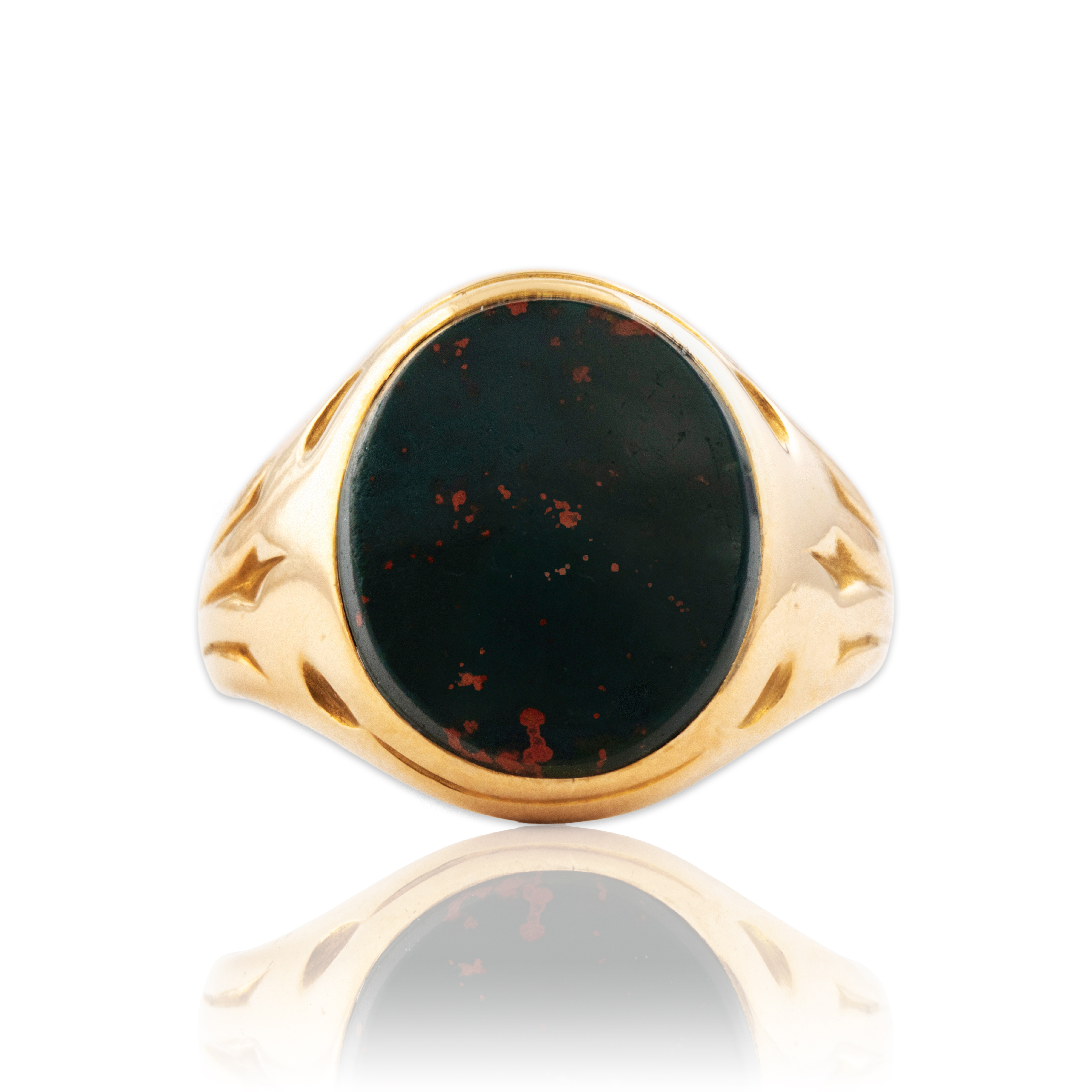 Antique 14k Rosy Yellow Gold 3ct Bloodstone Wonderful Signet Ring 6.25