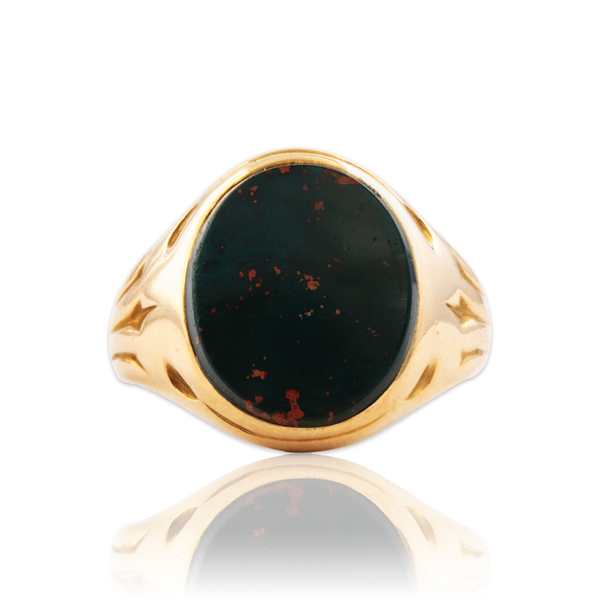 Antique 14k Rosy Yellow Gold 3ct Bloodstone Wonderful Signet Ring 6.25