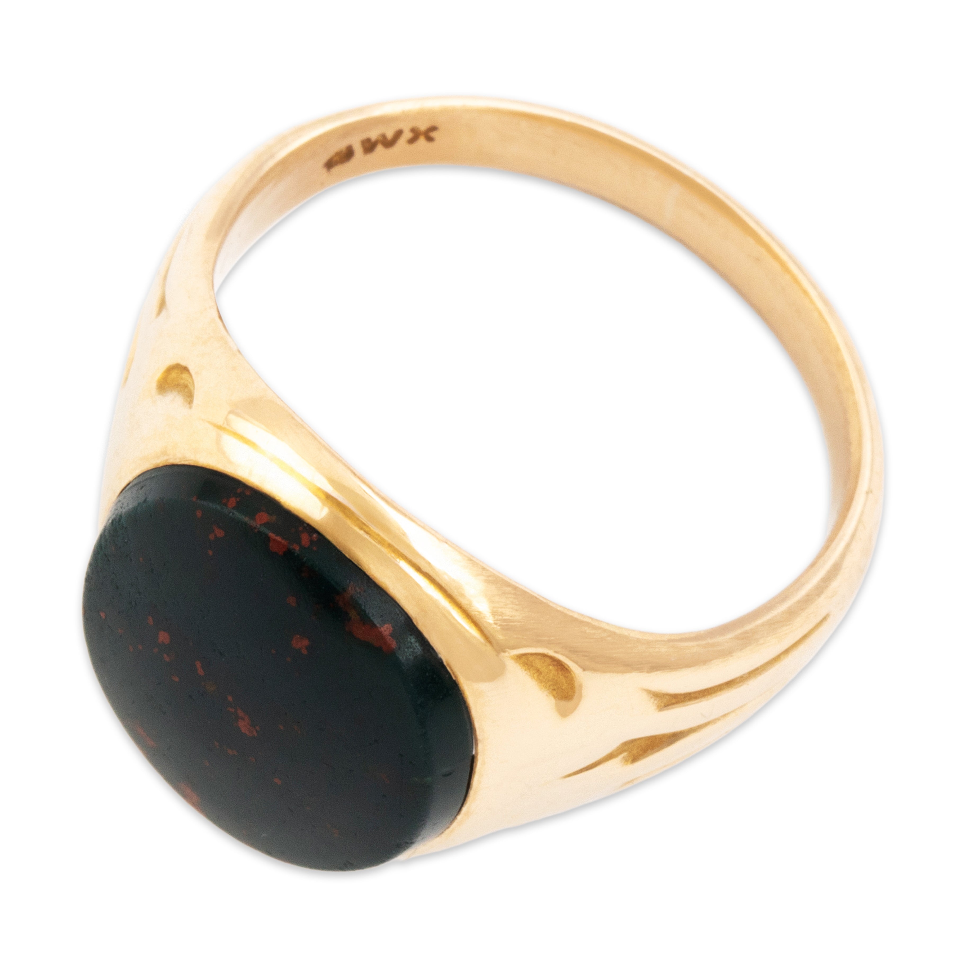 Antique 14k Rosy Yellow Gold 3ct Bloodstone Wonderful Signet Ring - Overall view